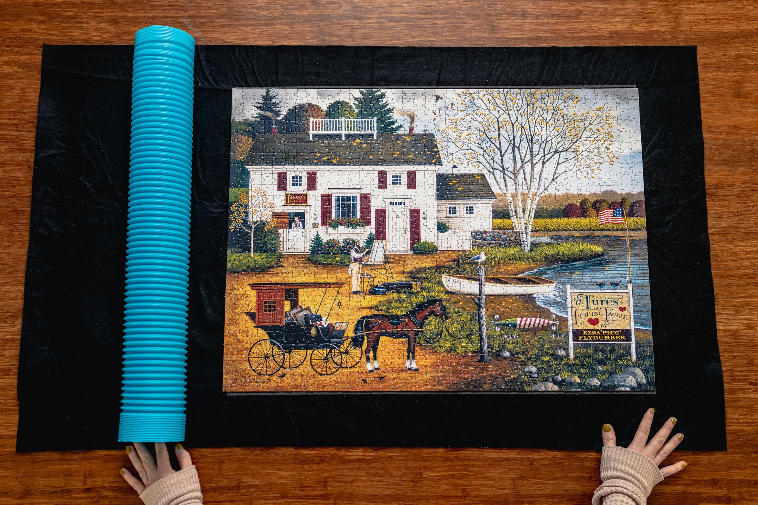 Buffalo Games Roll-Up Puzzle Mat - Felt Puzzle Saver & Assembly Mat for 1500 Piece Puzzles - Black - Perfect for Puzzle Storage, Travel & Easy Cleanup