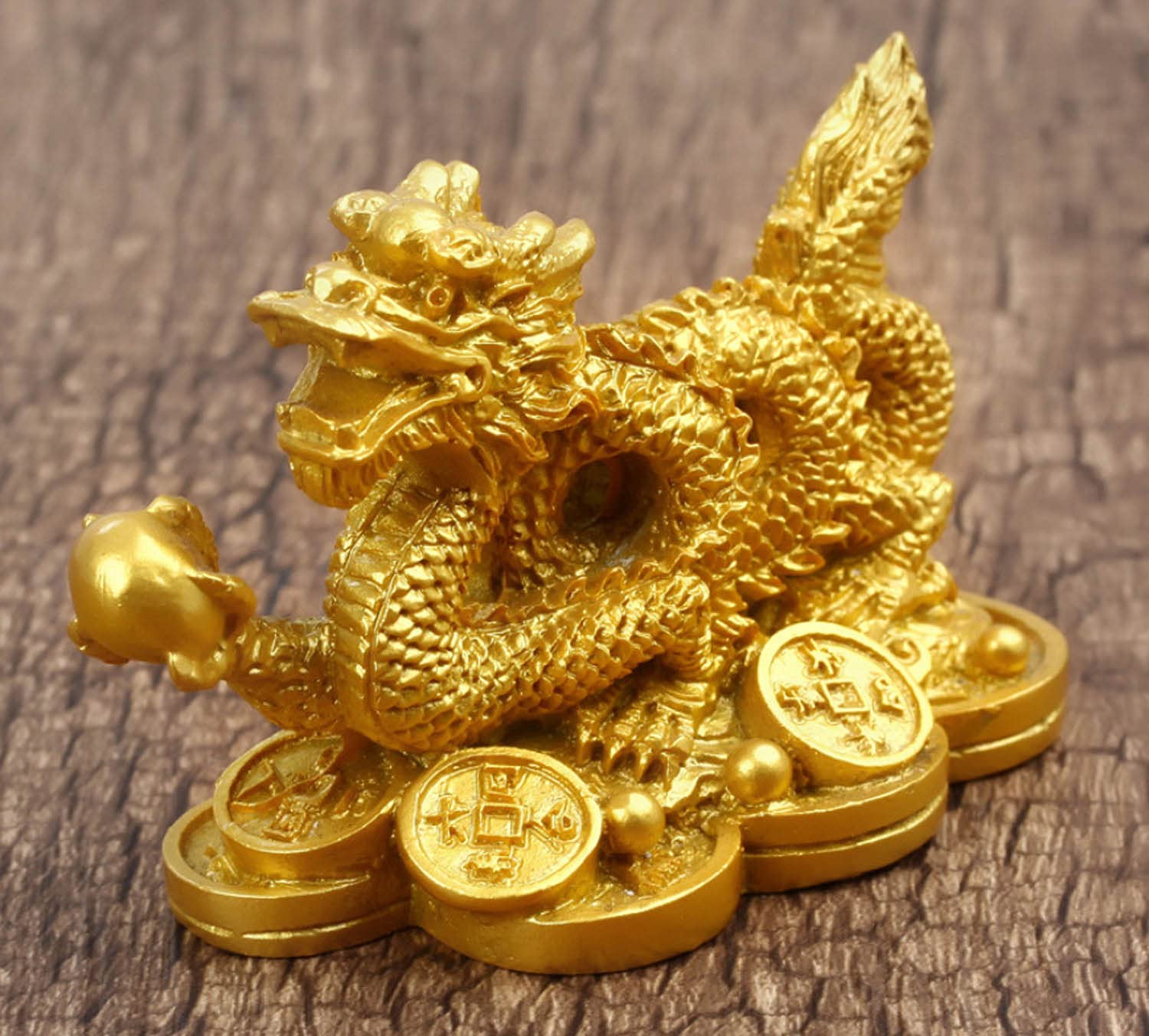 Golden Feng Shui Dragon Money Coins Statue - Wealth & Good Luck Charm for Home Office Decor, Business Gift, Meditation & Feng Shui Enhancement