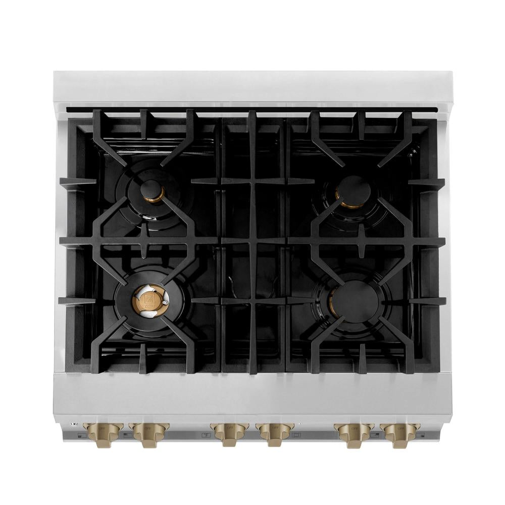 ZLINE Autograph Edition 30-inch Stainless Steel Dual Fuel Range & Range Hood Kitchen Package with Champagne Bronze Accents - Professional Gas Stove & Ventilation System for Home Chefs | Ideal for Modern Kitchens, Cooking Enthusiasts & Gourmet Meal Preparation