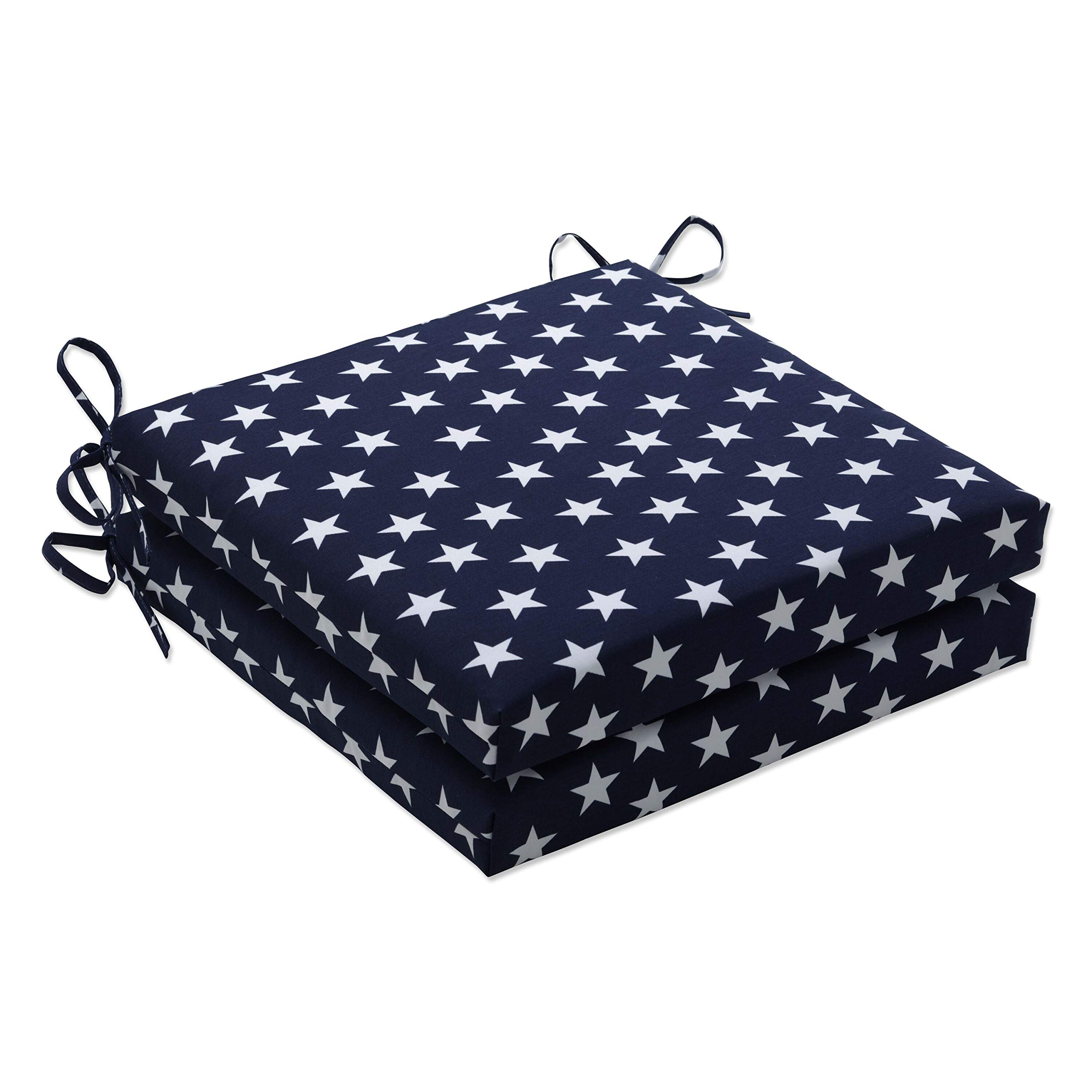 Pillow Perfect Americana Indoor/Outdoor Square Chair Cushion 20x20 Inches - Blue & White Macey (2 Pack) - Plush Fiber Filled with Ties, Weather & Fade Resistant - Perfect for Patio Furniture, Porch Rockers & Outdoor Seating