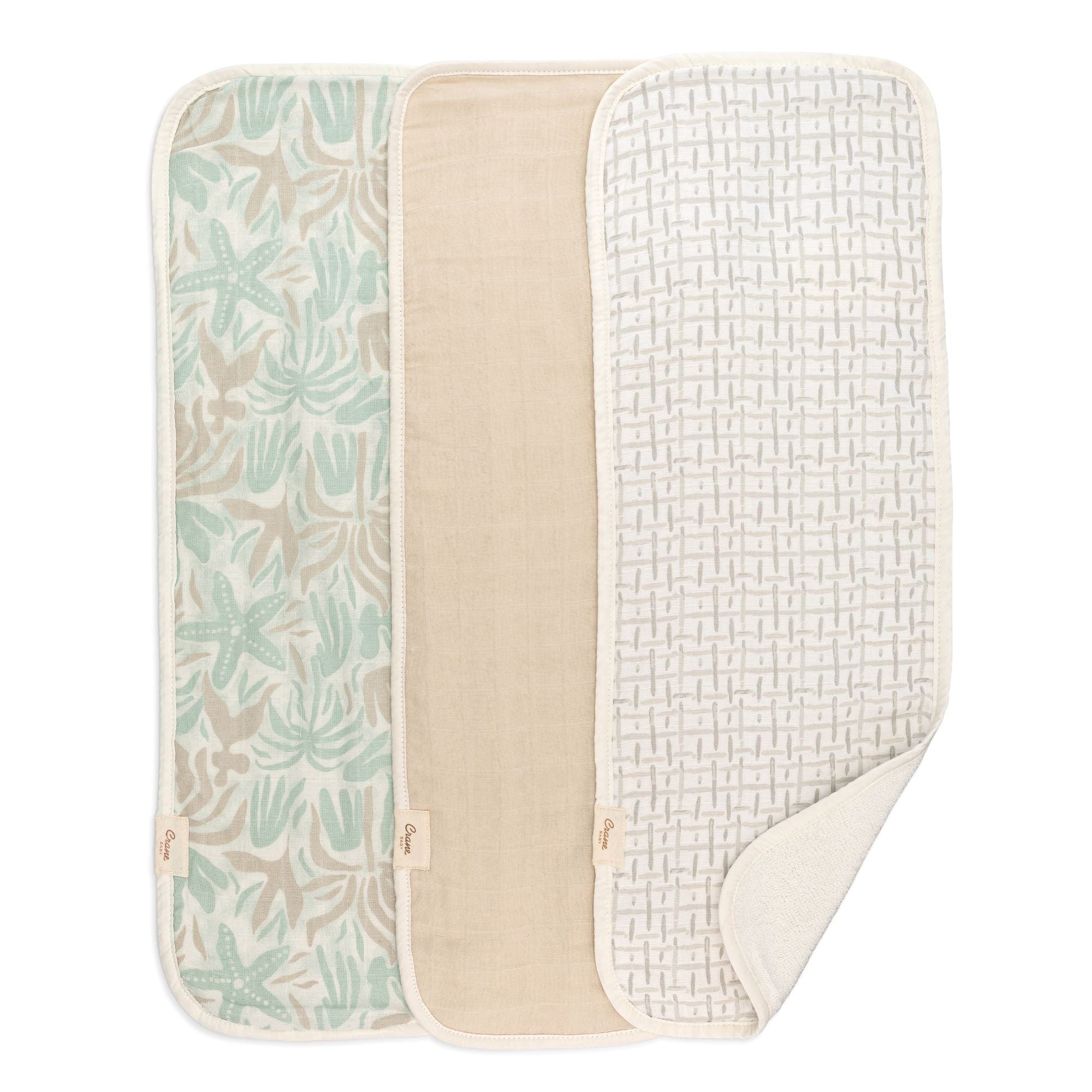 Crane Baby Cove 3-Piece Baby Burp Cloth Set - Soft Absorbent Bibs for Newborns & Infants - Perfect for Feeding, Spit-Up & Messy Moments