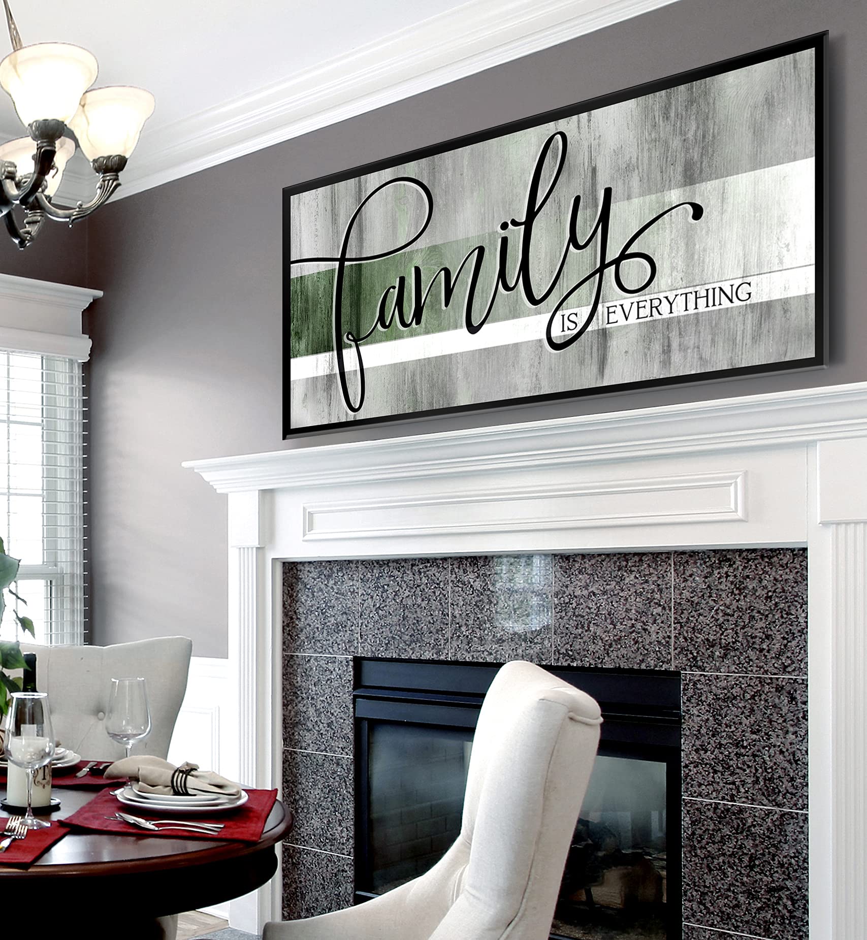 Farmhouse Decor - Family Is Everything Framed Wall Art with 60 x 27 Black Floating Frame | Large Canvas Wall Art for Living Room & Family Room | Rustic Home Décor | Perfect Gift for Housewarming & Family Gatherings