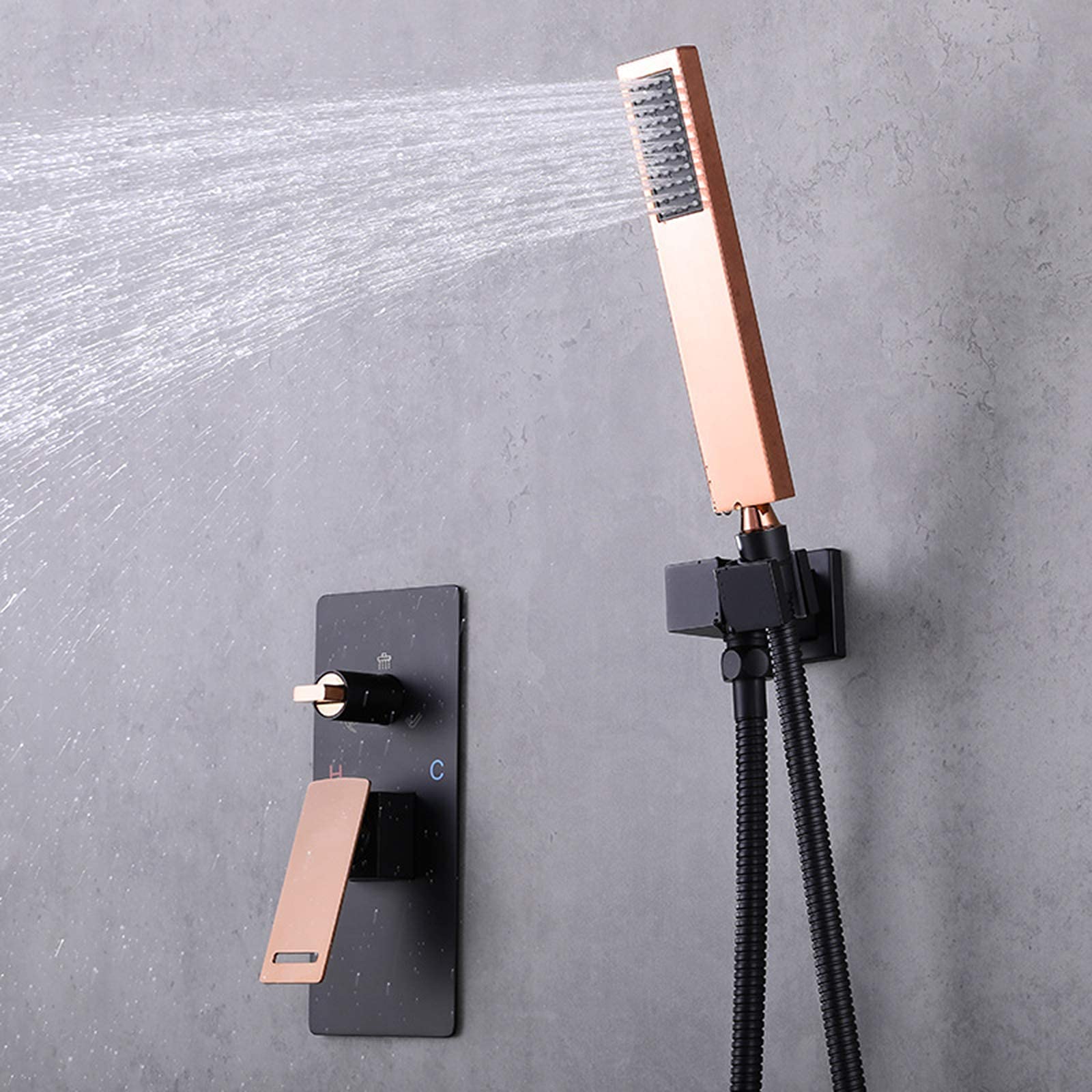 Premium Black Ceiling Mounted Concealed Rain Mixer Shower Combo Set - 10 Inch Square Rainfall Shower Head with Handheld Spray & Embedded Box - Modern Bathroom Faucet System for Luxurious Spa Experience at Home