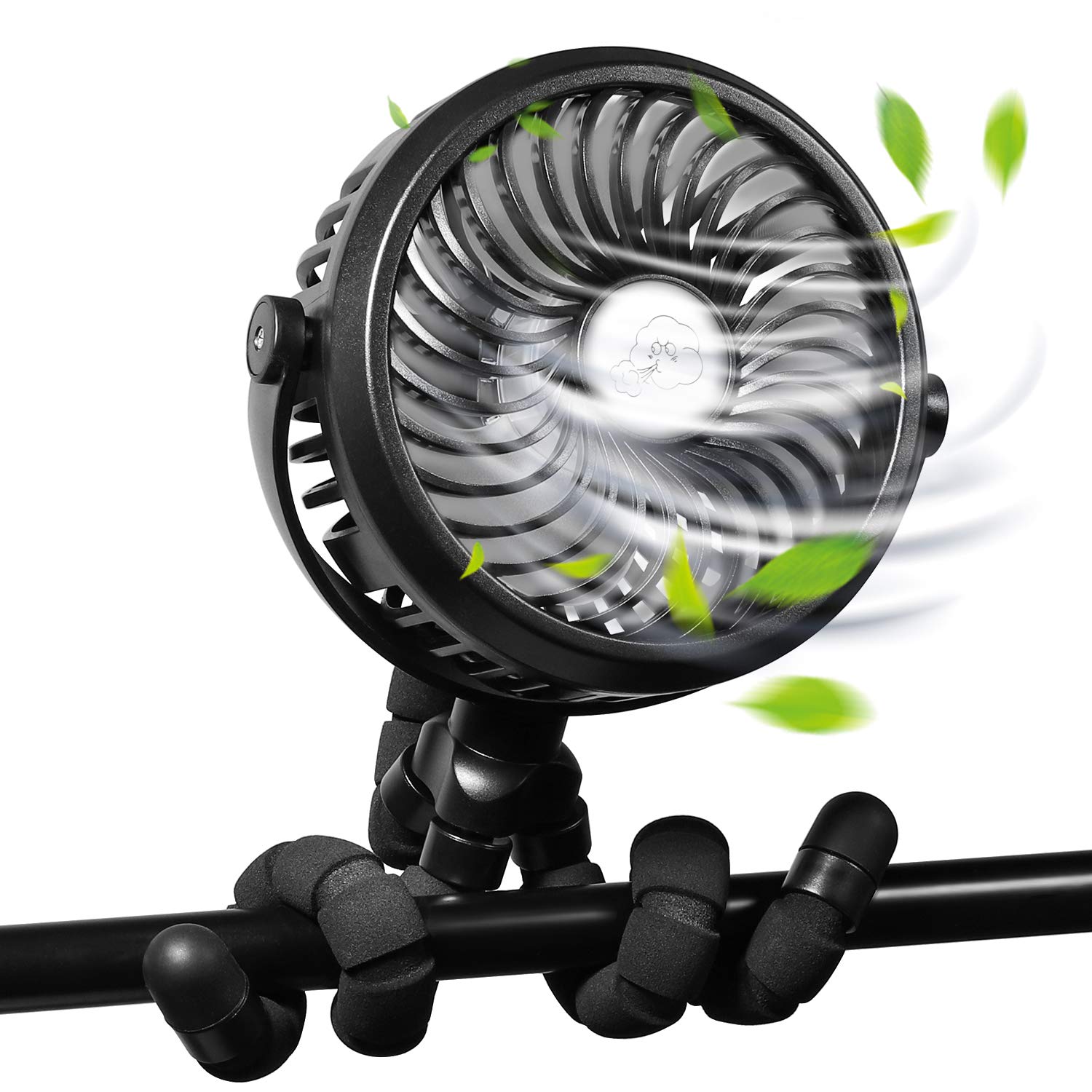 WGCC Mini Handheld Personal Portable Fan - 3 Speed USB/Battery Operated Clip On Fan with Flexible Tripod for Baby Stroller, Car Seat, Crib, Bike & Desk | Perfect for Indoor/Outdoor Use, Travel, Office & Nursery (Black)