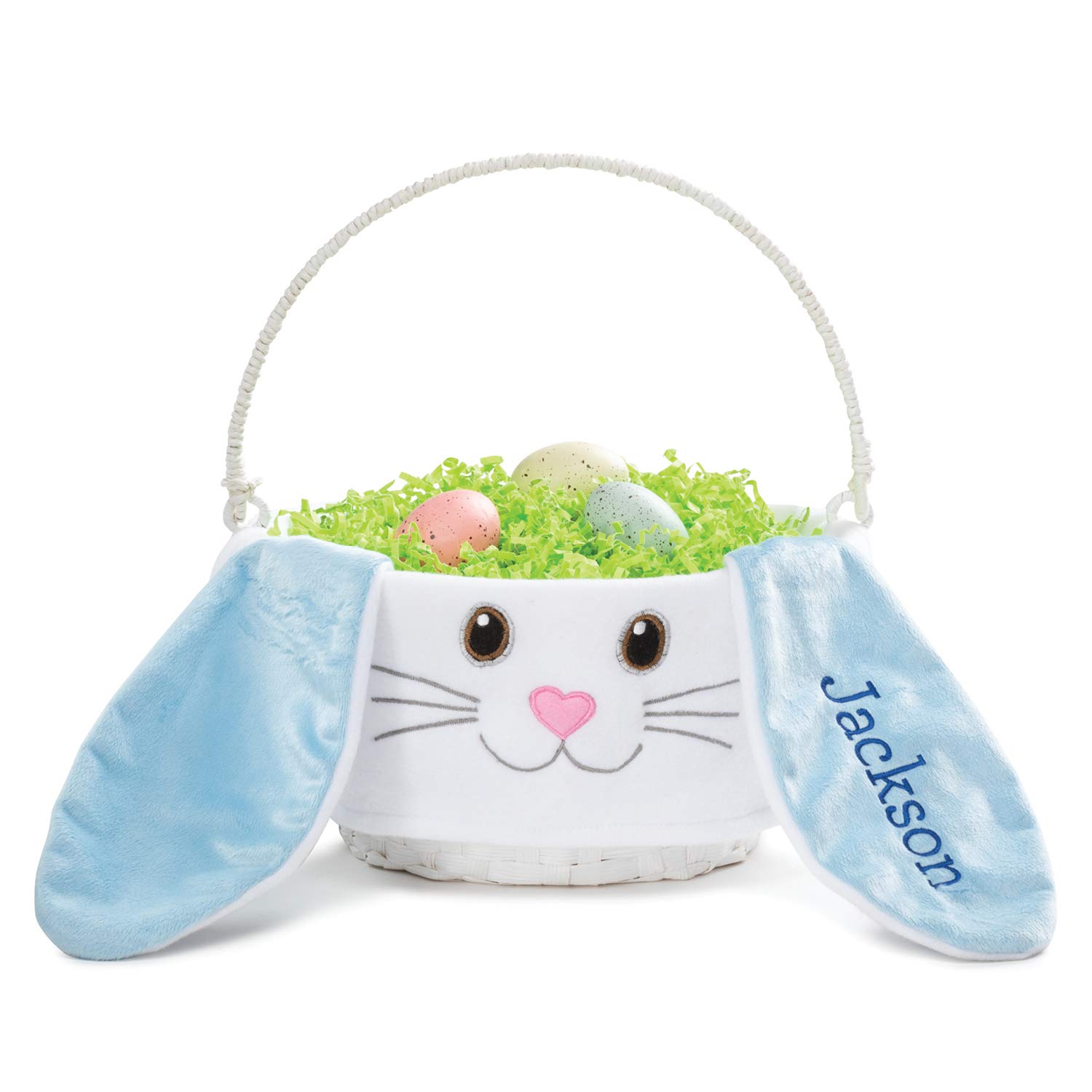 Personalized Floppy Ear Easter Egg Basket with Handle - Custom Name Engraved | White Woven Bunny Easter Basket for Kids | Easter Gift Basket for Boys & Girls | Perfect for Easter Egg Hunts, Party Favors & Spring Decorations
