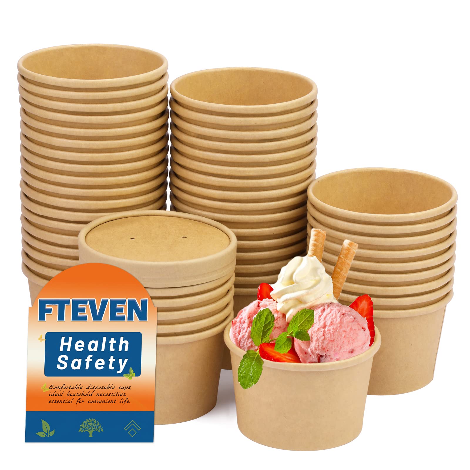 FTEVEN 12 oz Disposable Paper Soup Cups with Lids - 25 Pack White Food Containers for Ice Cream, Sorbet, Salads & Hot Side Dishes | Perfect for Parties, Catering & Takeout Meals