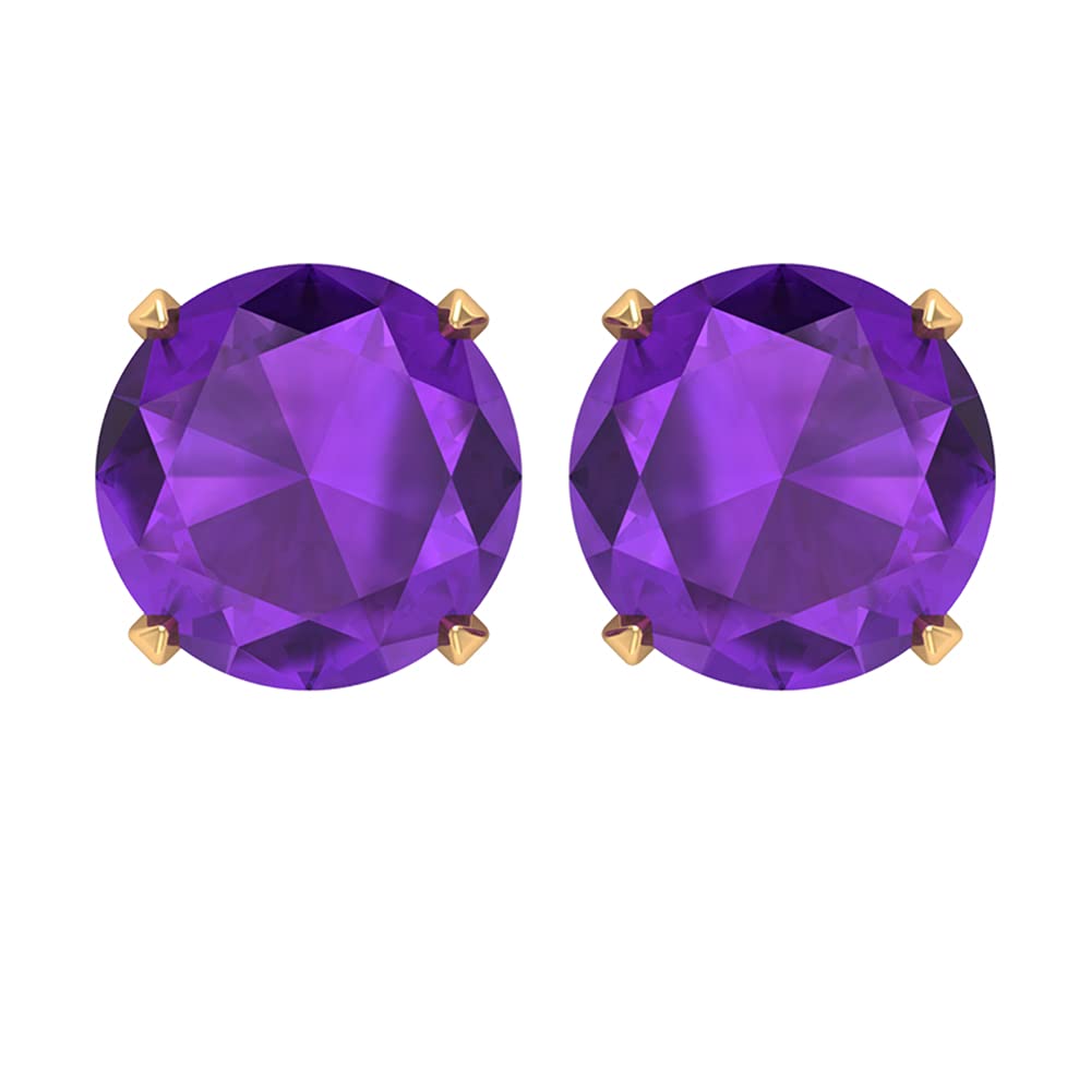 Rosec Jewels - 1 CT Natural Amethyst Stud Earrings for Women, 14K Solid Gold Solitaire Stud Earrings | Elegant Purple Gemstone Jewelry for Everyday Wear, Gifts & Special Occasions