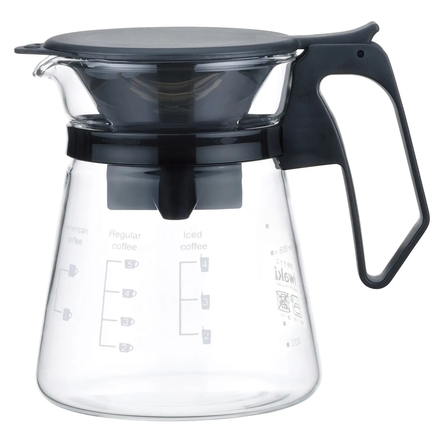 Iwaki Heat Resistant Glass Coffee Server - 34oz Black Carafe for Hot & Cold Beverages - Perfect for Home, Office, and Restaurant Use