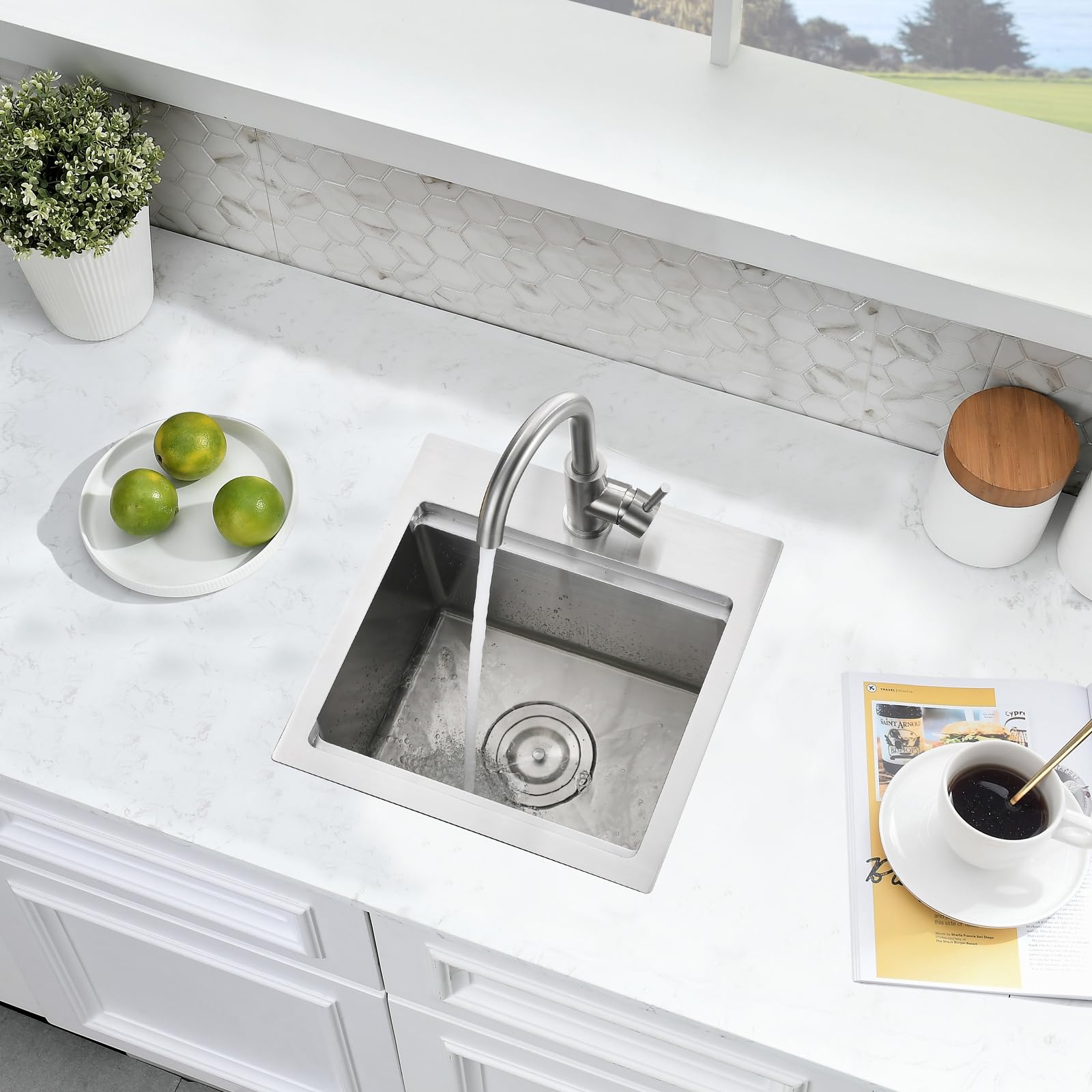 15x15 Drop-In Bar Sink Workstation - 16 Gauge Stainless Steel Top Mount Kitchen Sink for Small Spaces, RV, Outdoor & Commercial Use | Perfect for Bars, Outdoor Kitchens & Tiny Homes