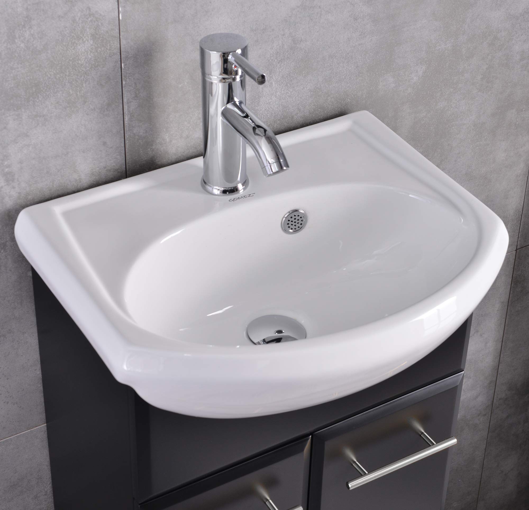18 Inch Small Bathroom Cabinet Vanity Set with Mirror, Ceramic Vessel Sink & Faucet - Includes Drain, Black - Perfect for Powder Rooms, Guest Baths & Compact Spaces