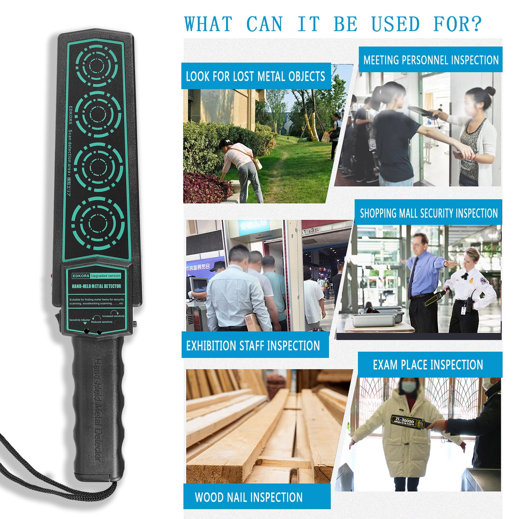 Portable Security Wand Handheld Metal Detector - Professional Scanner for Weapons, Knives, Screws & Metal Objects (Green) | Ideal for Airport Security, Event Safety & Home Protection