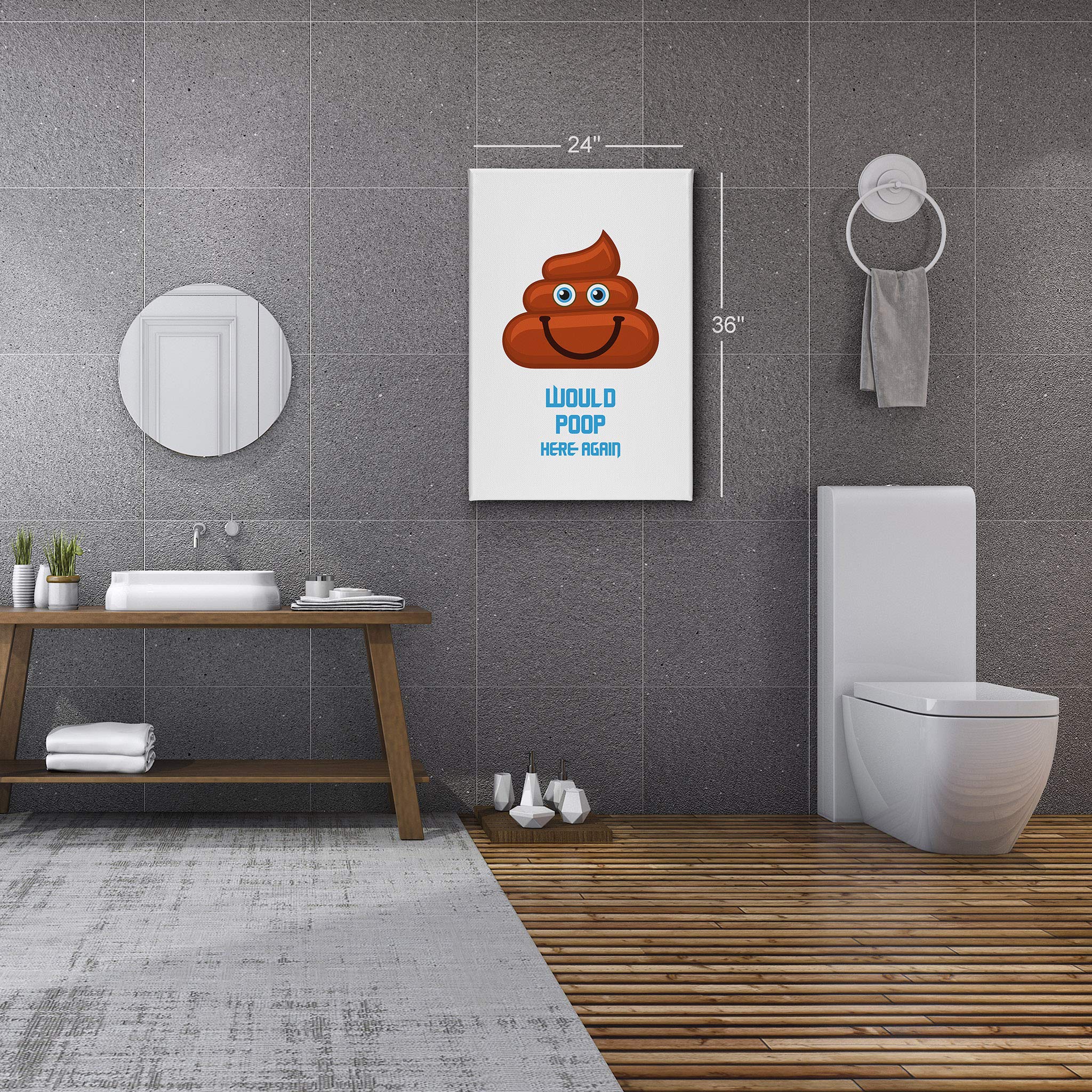 Funny Bathroom Sign - 'Would Poop Here Again' Canvas Print Wall Art | 40x30 Inches Ready to Hang | Humorous Toilet Decor for Kids & Adults | Perfect for Bathroom, Restroom, or Powder Room Decor | Made in USA