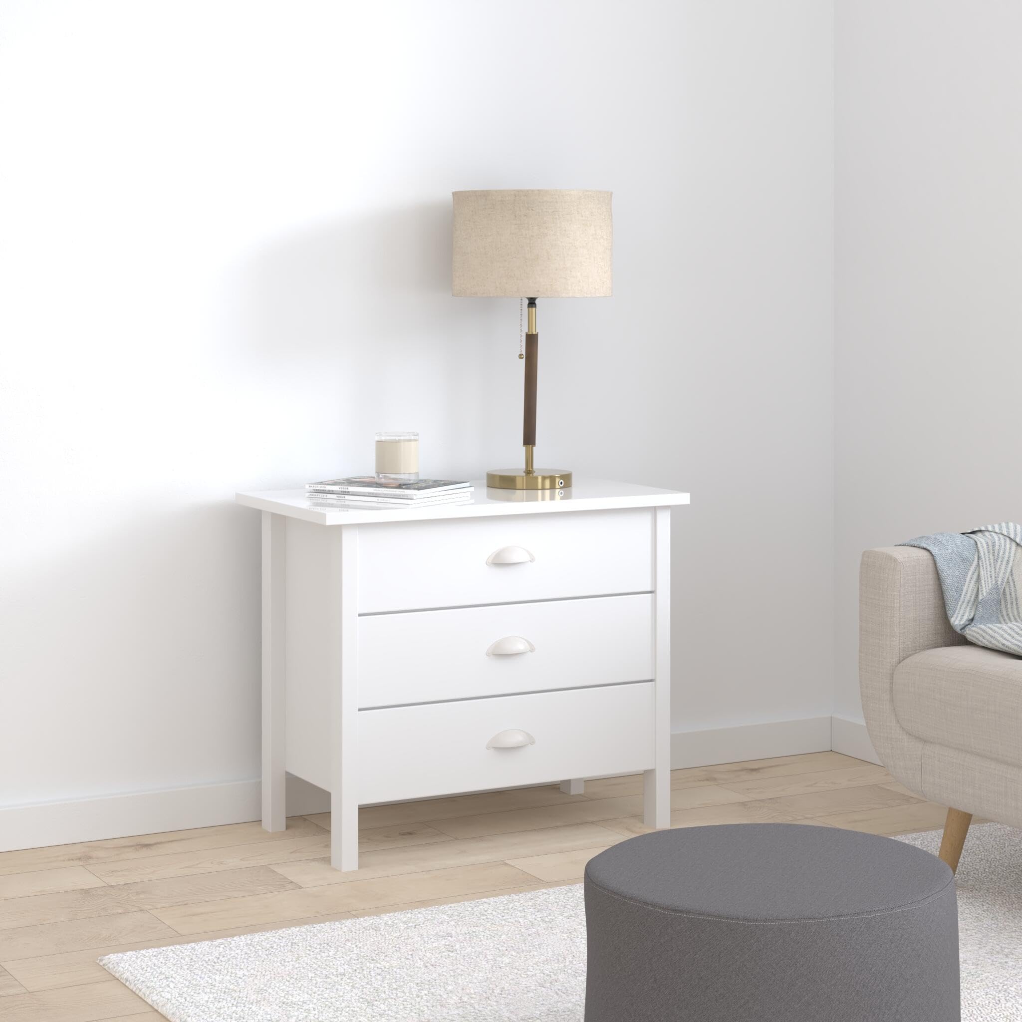 Venture Horizon 3-Drawer Nouvelle Chest in White - Perfect for Bedroom, Living Room, or Office Storage Organization