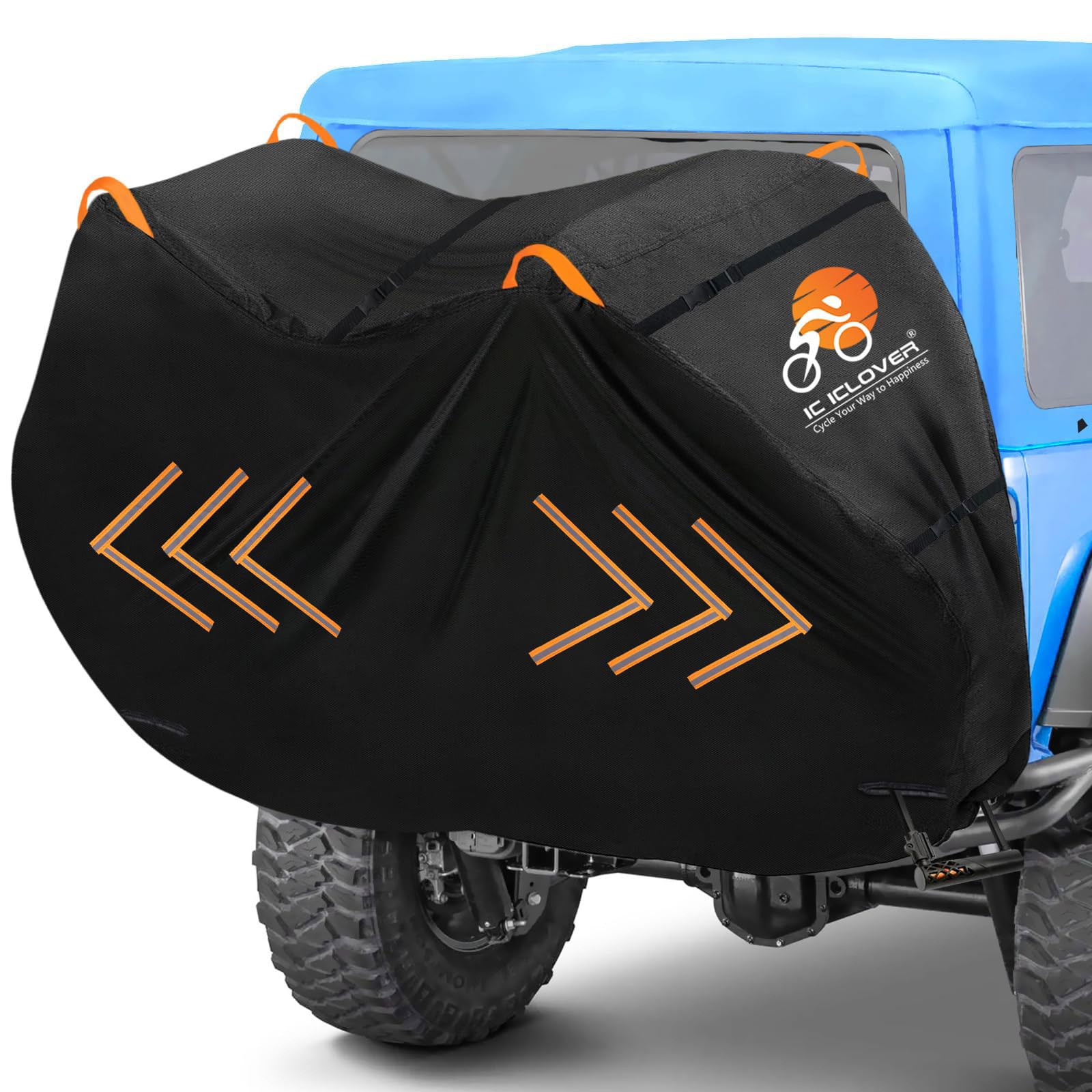 ICLOVER Waterproof Bike Cover for Car Rack - Heavy Duty 600D Oxford Fabric Bicycle Transport Cover for 1 Bike - Universal Fit for Rear Bike Rack & Hitch Mount - Perfect for Road Trips, Camping & Outdoor Storage
