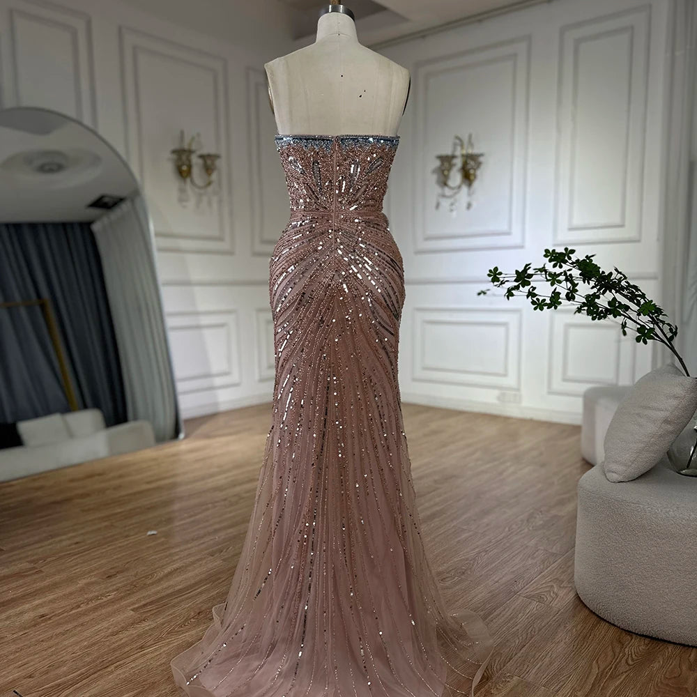 Luxury Dubai Saudi Arabic Pink Mermaid Evening Dress with High Slit - Elegant Formal Gown for Weddings, Prom, Red Carpet & Special Occasions