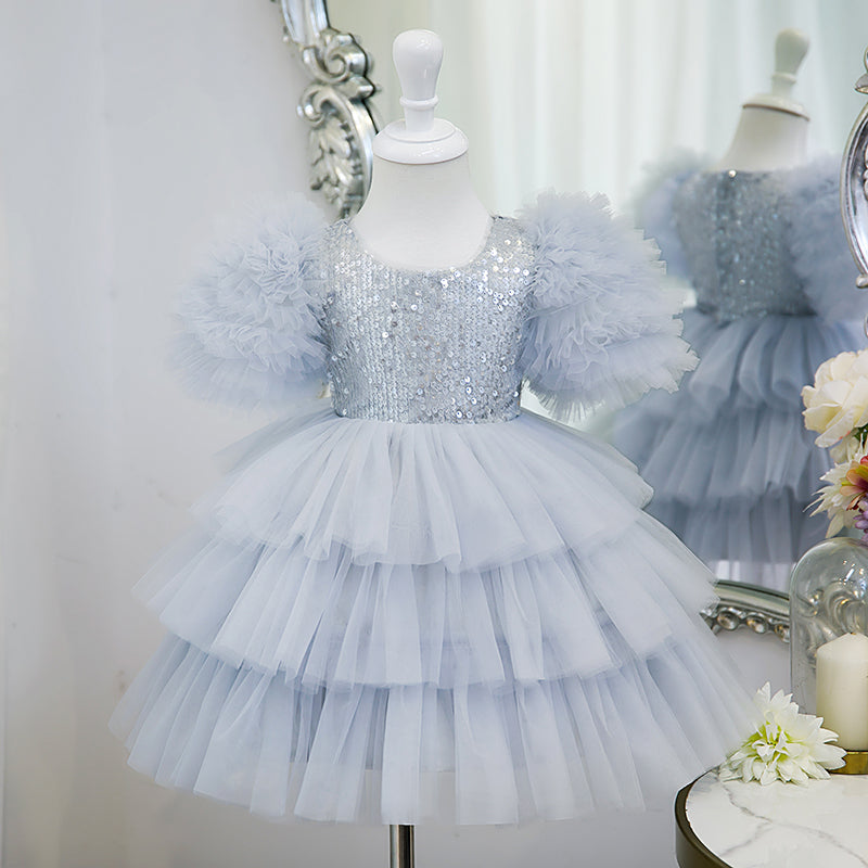 Dusty Blue Sequin Tulle Princess Dress for Girls | Elegant Party Gown for Birthday, Wedding & Special Occasions | Perfect for Pageants, Photo Shoots & Formal Events