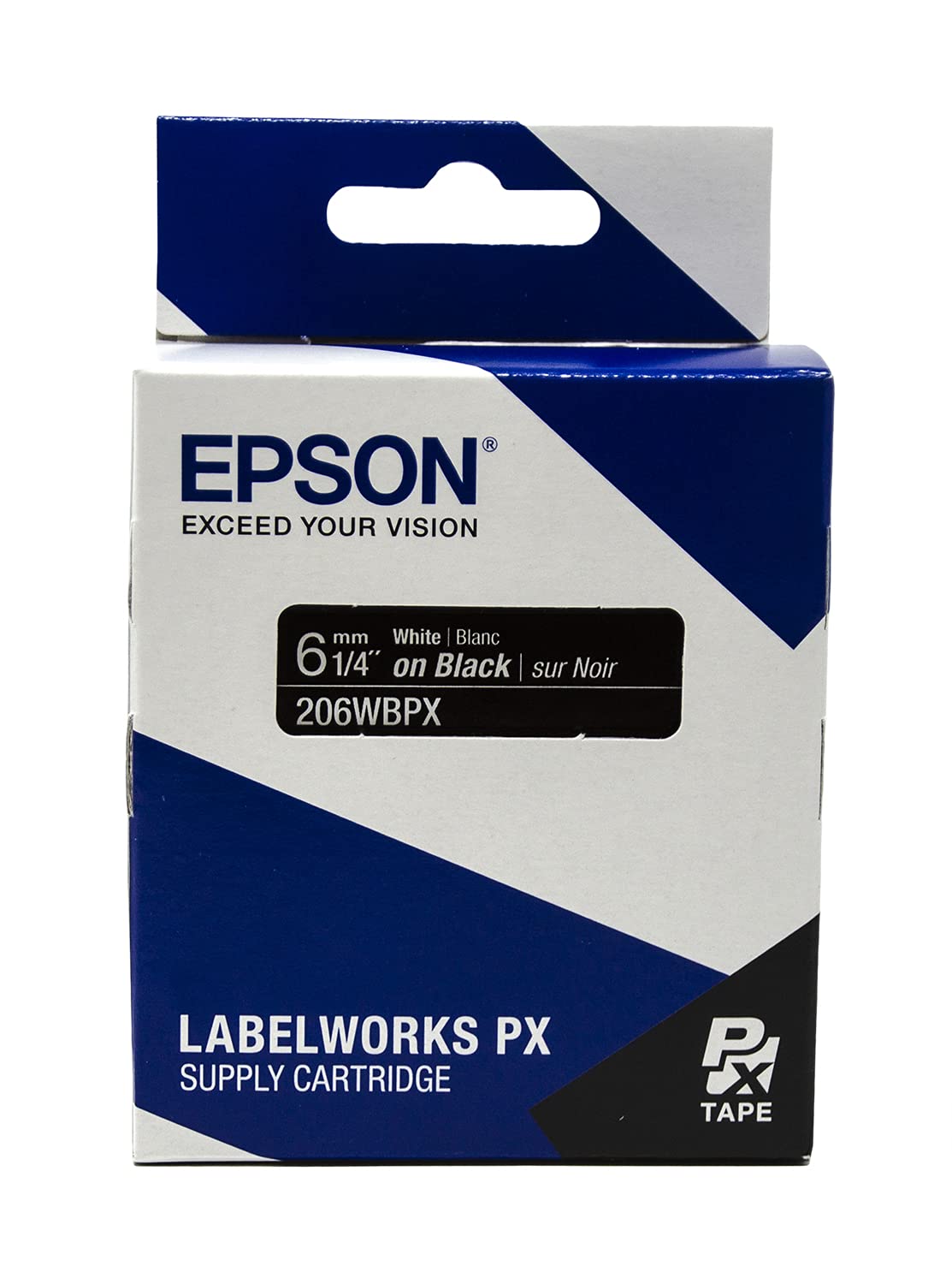 Epson LABELWORKS 206WBPX PET Polyester Tape Cartridge - White on Black Label Maker Tape - 1/4 Inch (6mm) Wide, 30 Feet - Perfect for Office, Warehouse & Home Organization
