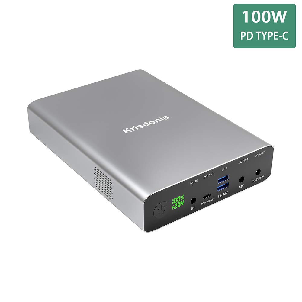 Krisdonia 64000mAh 100W PD Portable Laptop Charger Power Bank - Fast Charging for MacBook Pro, Dell XPS, USB-C Laptops - Perfect for Travel, Camping & Emergency Power Backup