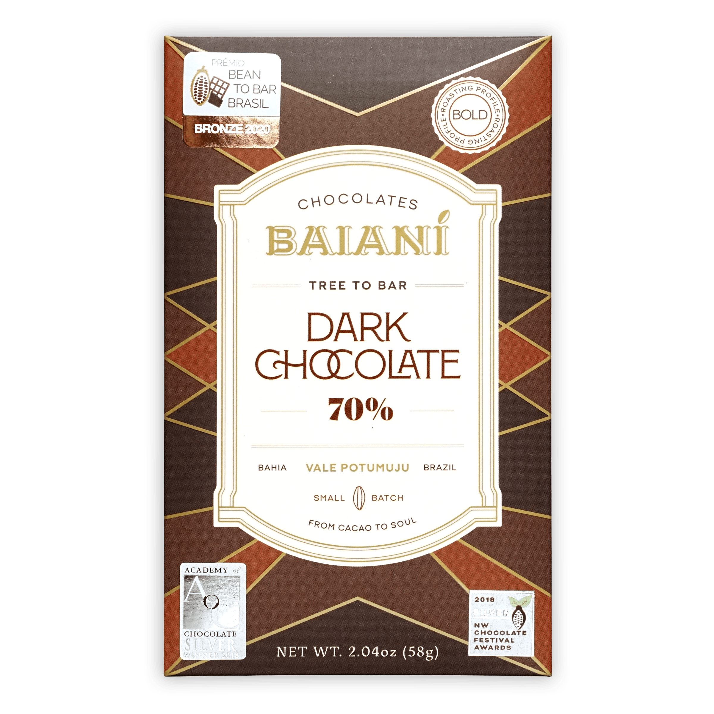 Baiani Bold Roast 70% Dark Chocolate Bar - Premium Trinitario Cocoa Beans - Perfect for Baking, Gifts & Healthy Snacking