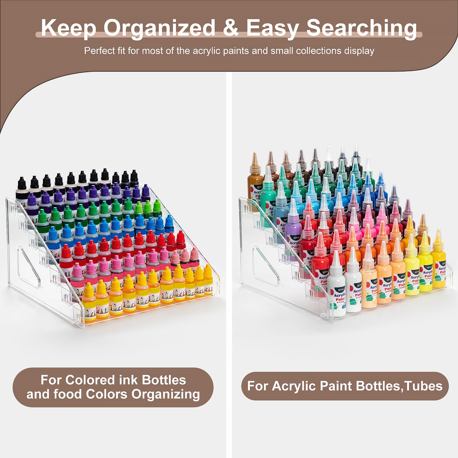 7-Tier Acrylic Paint Organizer with Brush Holder - Perfect for 2oz Tubes, Nail Polish, Alcohol Inks & Essential Oils | Compact Storage Shelf for Art Supplies, Makeup & DIY Crafts | Ideal for Artists, Crafters & Home Organization