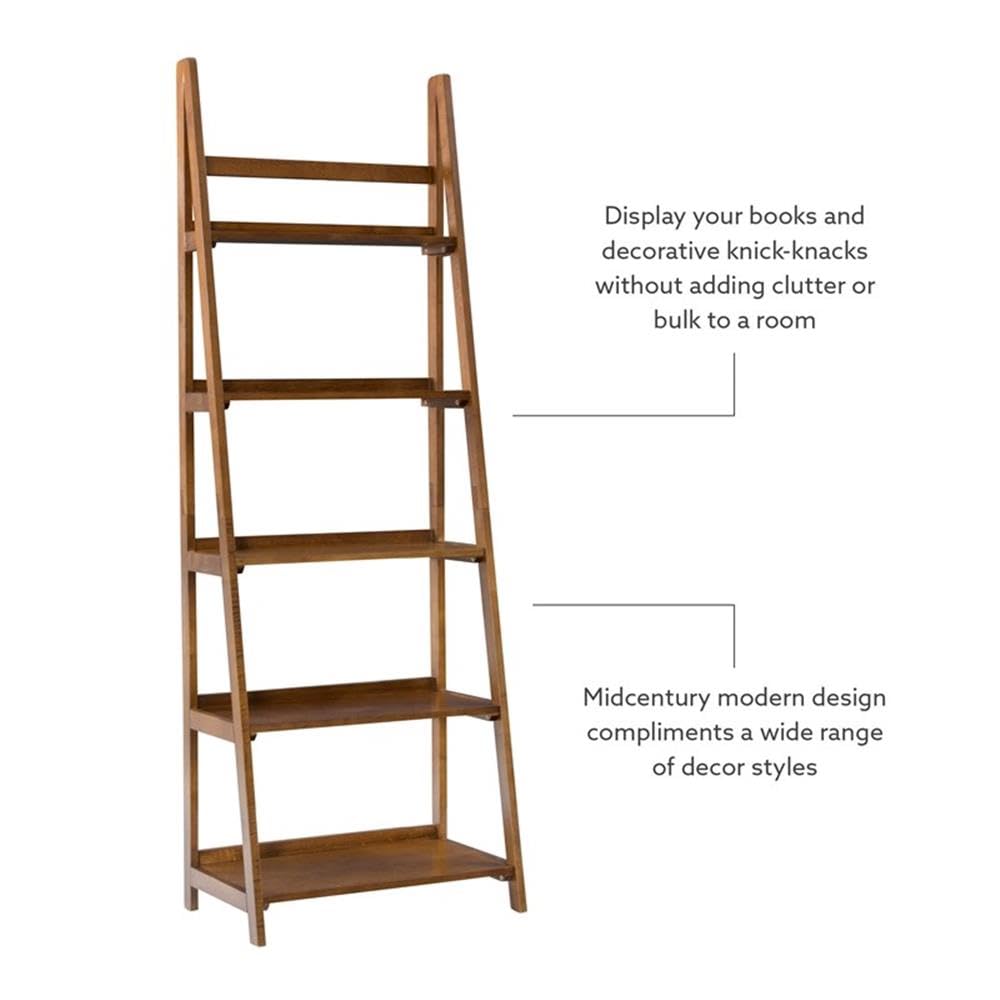 Linon Samantha 5-Shelf Wood Bookcase, Brown - Stylish Storage for Books, Decor & Home Office Organization