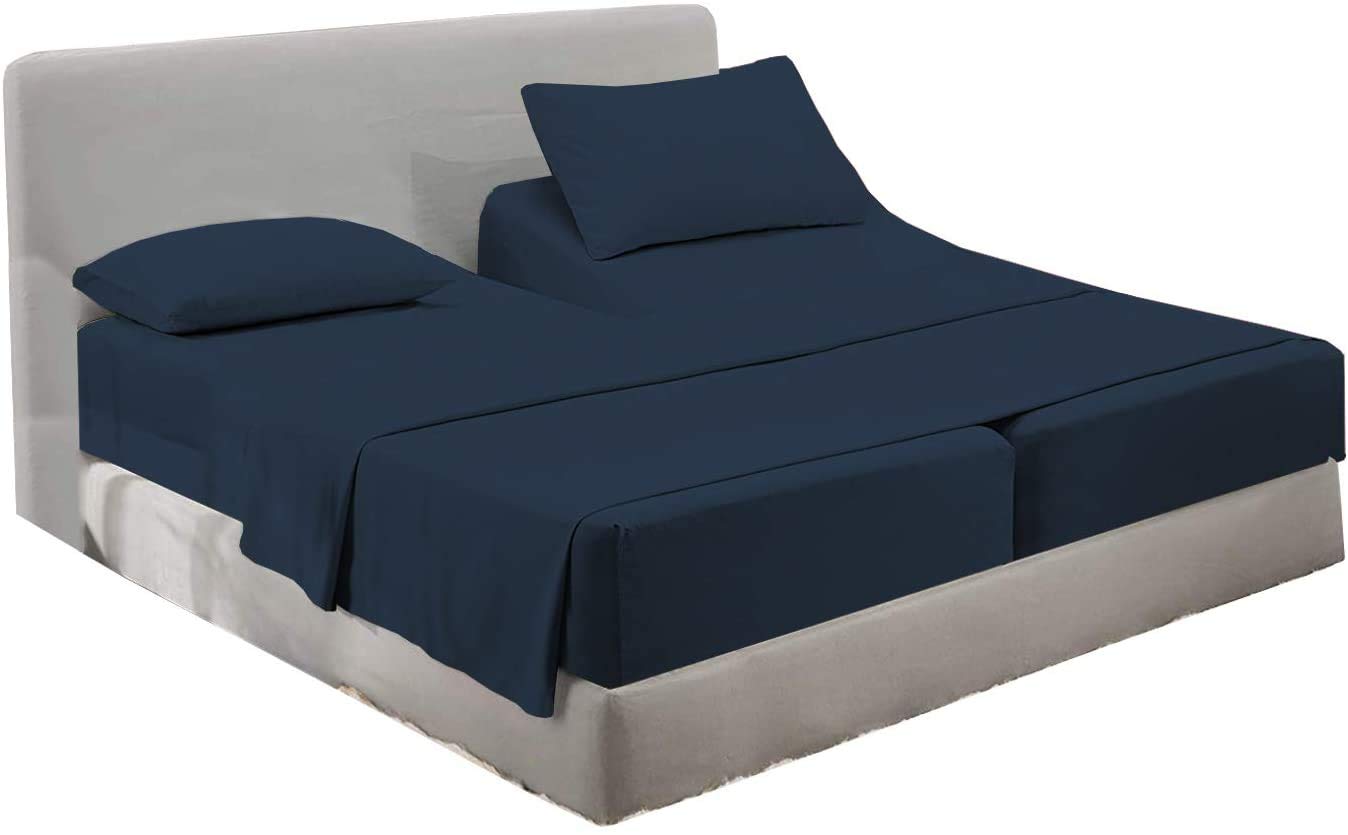Happy at Home Split King Adjustable Bed Sheets – 5-Piece Set for Split King Size Bed, Twin XL Fitted Sheets, 100% Soft & Cooling Cotton, 18'' Deep Pockets, Hotel-Quality, Navy Blue Solid – Perfect for Adjustable Beds, Guest Rooms & Luxury Sleep Comfort