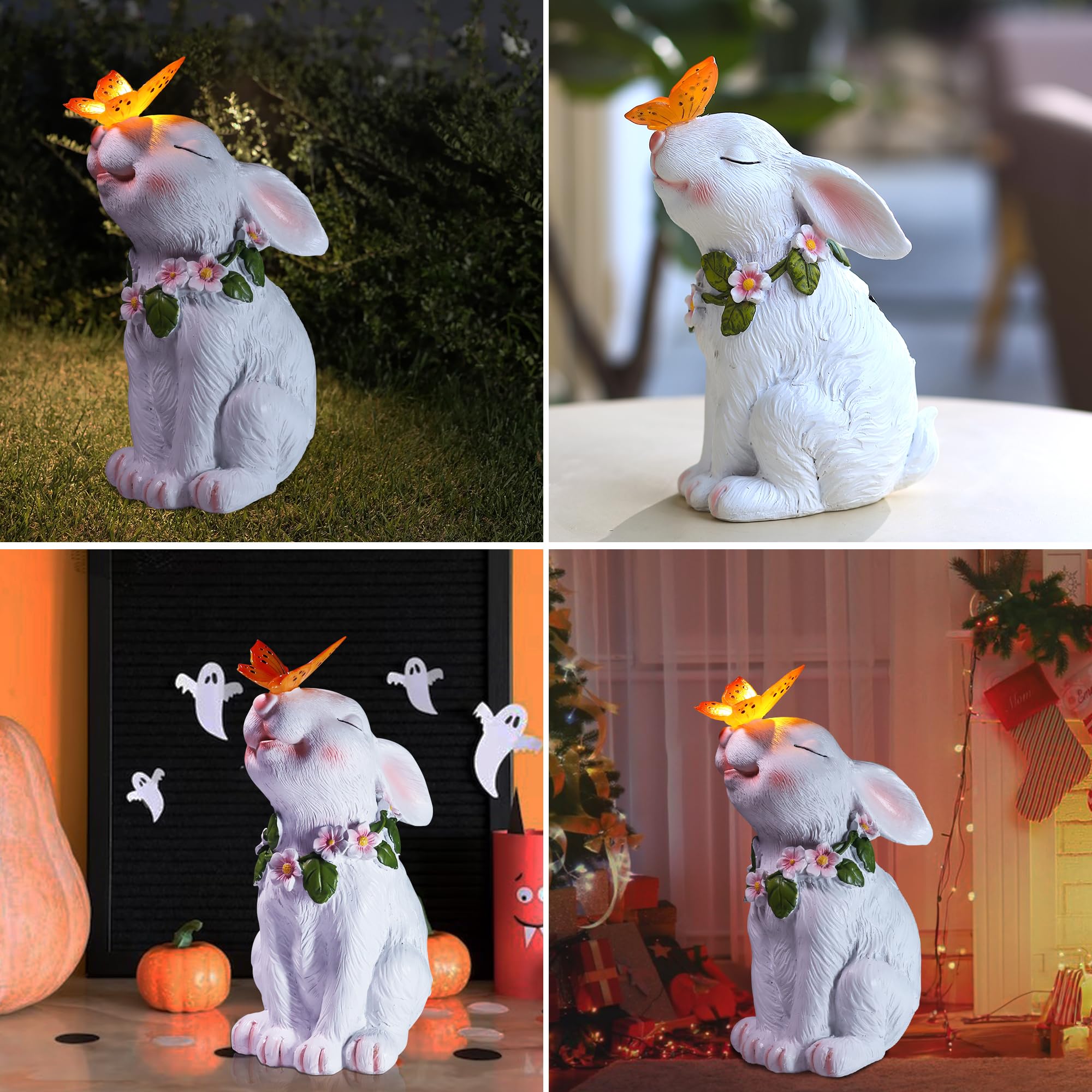 Attivolife Solar-Powered Garden Rabbit Statue with Butterfly - Outdoor Solar Light for Patio, Lawn, Balcony & Yard Decor - Perfect Easter Bunny Gift for Mom & Grandma - Ideal for Garden, Pathway & Landscape Lighting