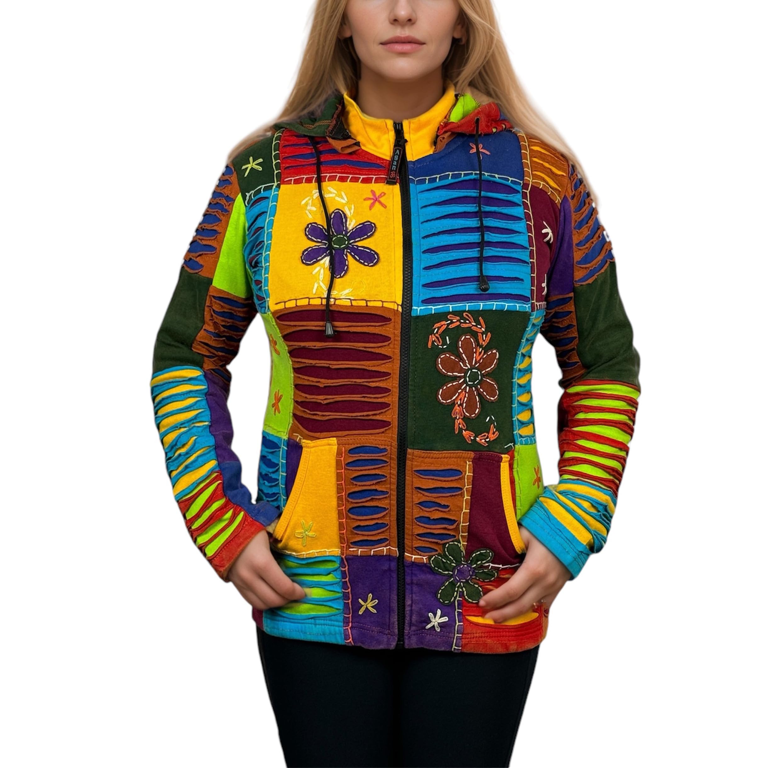 Agan Traders 2025 Spring Tie-Dye Patch Embroidered Women's Zip Up Hoodie Jacket - Boho Chic Fashion for Casual Wear, Street Style & Outdoor Adventures
