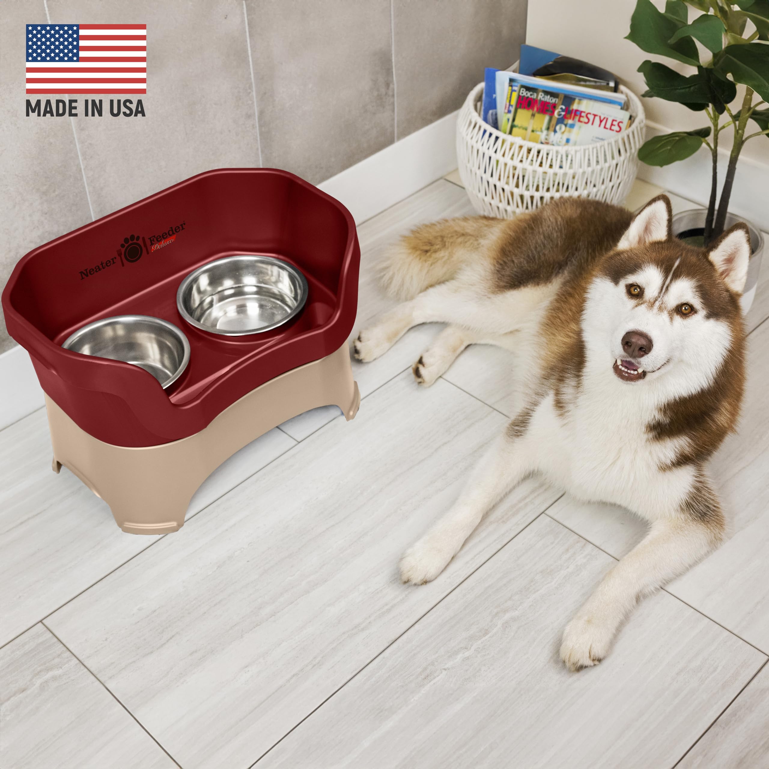 **Neater Feeder Deluxe No-Spill Elevated Dog Bowls for Large Breeds – Stainless Steel Pet Food & Water Bowl Set – Made in USA – Mess-Proof Feeding Station (Ideal for Indoor/Outdoor Use, Easy Cleanup, Reduces Spills & Slobber)**
