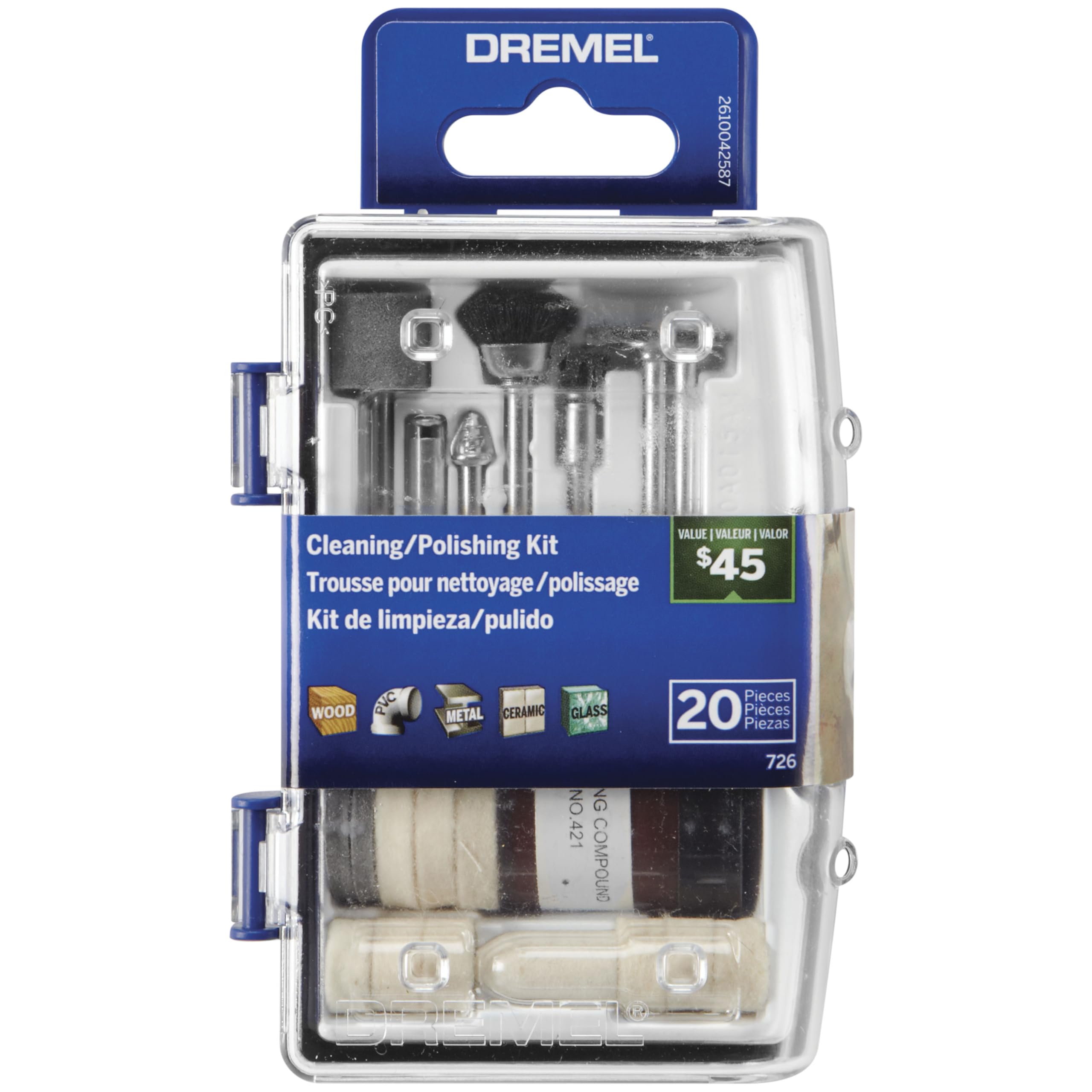 Dremel 726-01 20-Piece Rotary Tool Cleaning & Polishing Kit with Storage Case - Buffing Wheels, Polishing Bits & Compound for Jewelry, Metal & DIY Projects