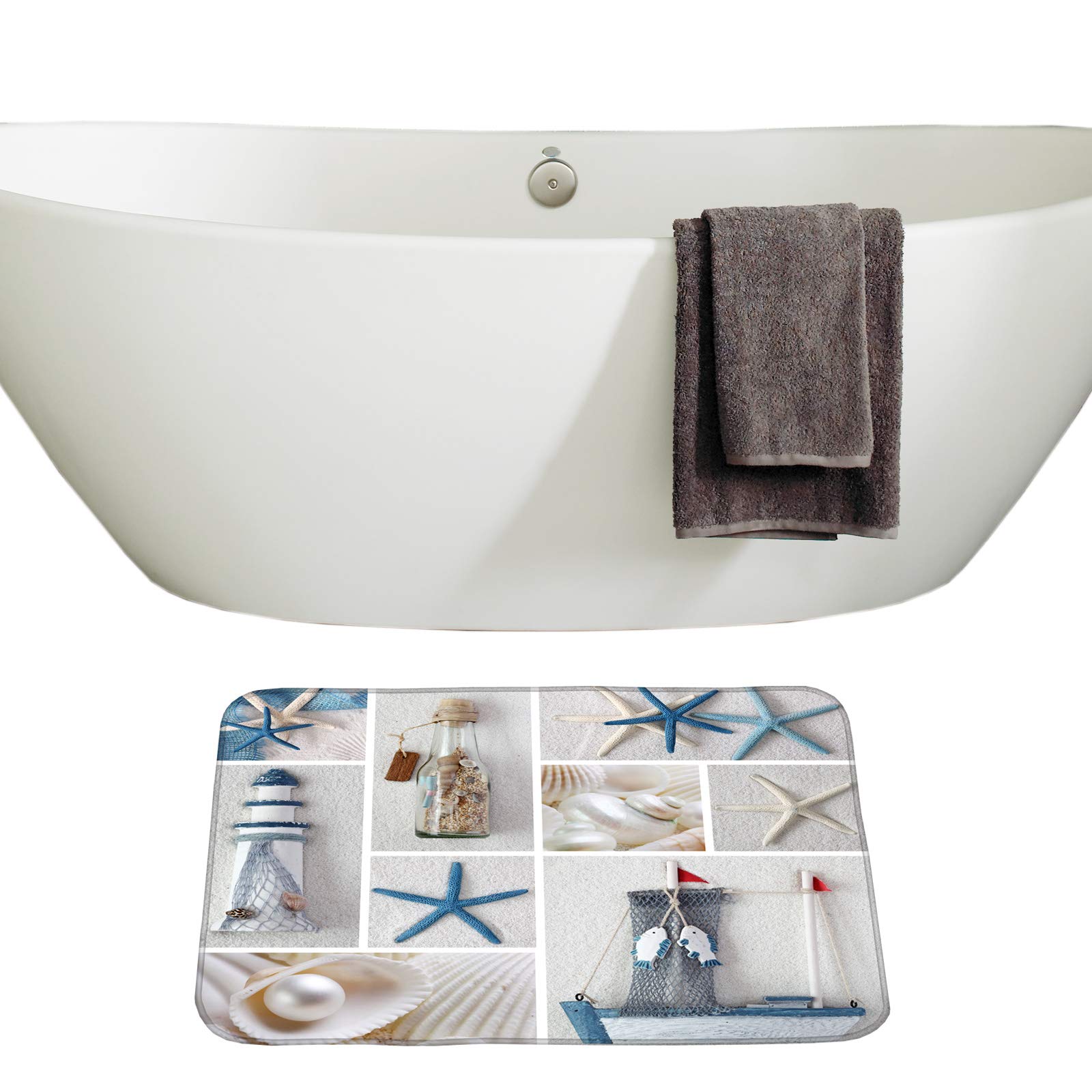 3-Piece Starfish Bathroom Set - Non-Slip Sea Star Bath Mat, Contour Mat & Toilet Cover | Coastal Decor for Beach House, Bathroom & Guest Room