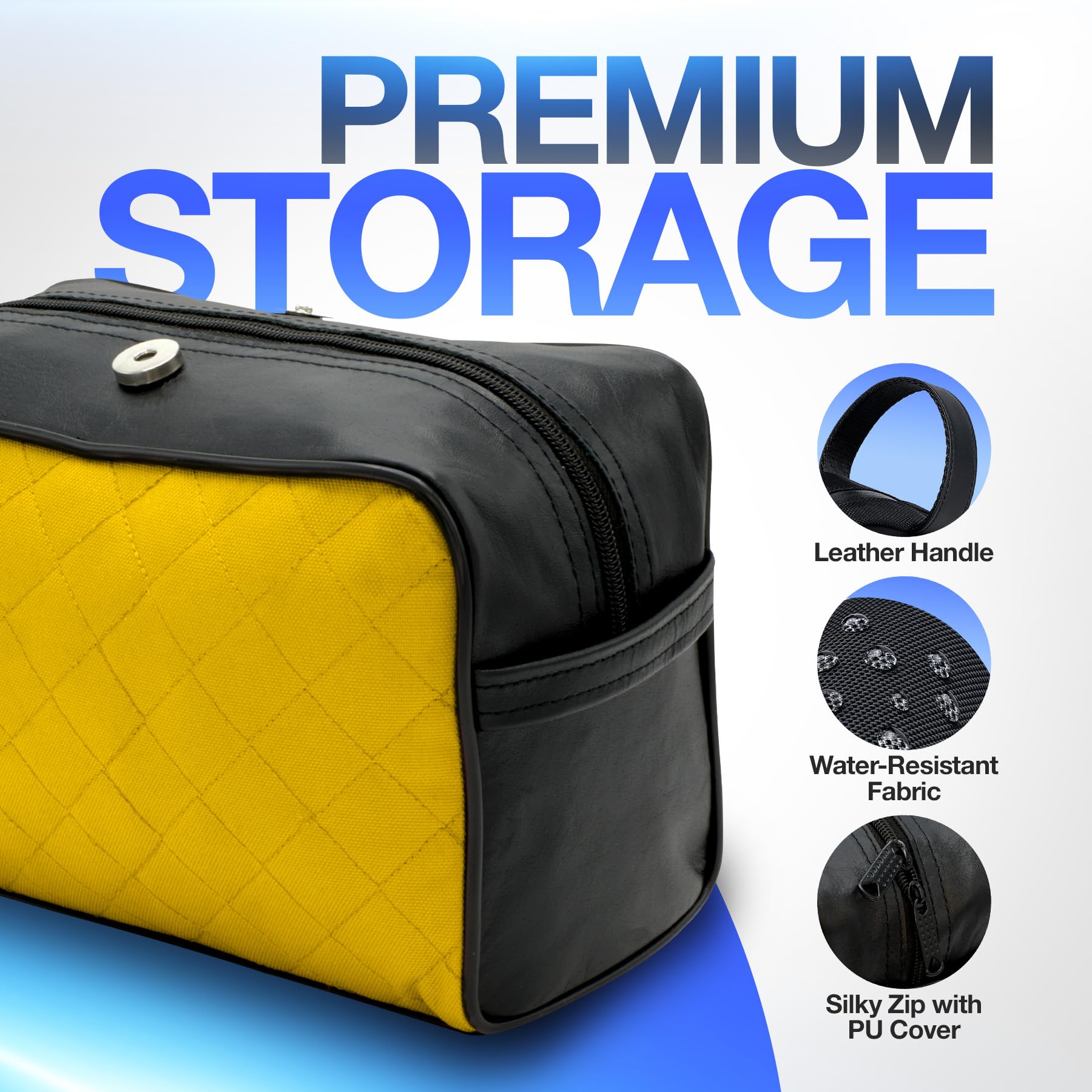 Water-Resistant Leather Toiletry Bag for Men & Women - Large Travel Wash Bag, Shaving Dopp Kit, Gym & Bathroom Organizer - Perfect for Travel, Camping & Daily Use (Yellow)