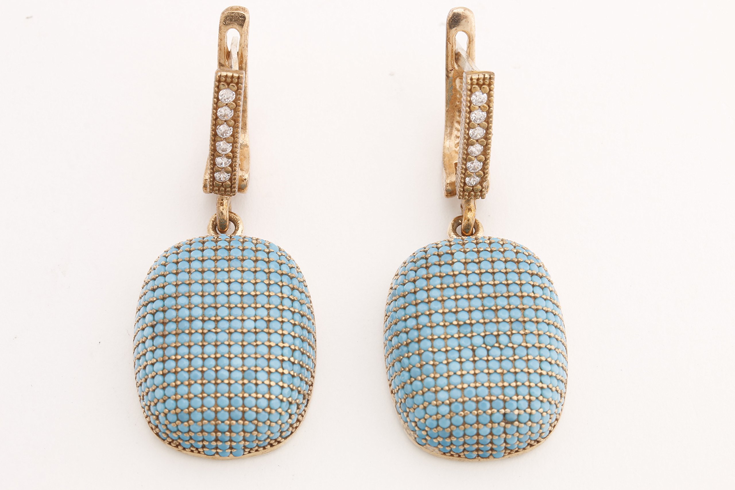 Handmade Turkish Jewelry - 925 Sterling Silver Turquoise Zircon Drop Earrings with Round Cut Stones | Boho Chic Accessories for Women, Perfect for Weddings & Special Occasions