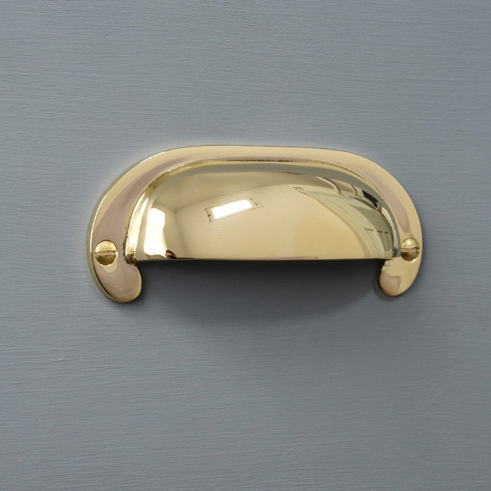 Polished Brass Large Curved Hooded Drawer Handle - Vintage Cabinet Pulls for Kitchen & Bathroom - Perfect for Dressers, Cabinets, and Furniture Upgrades