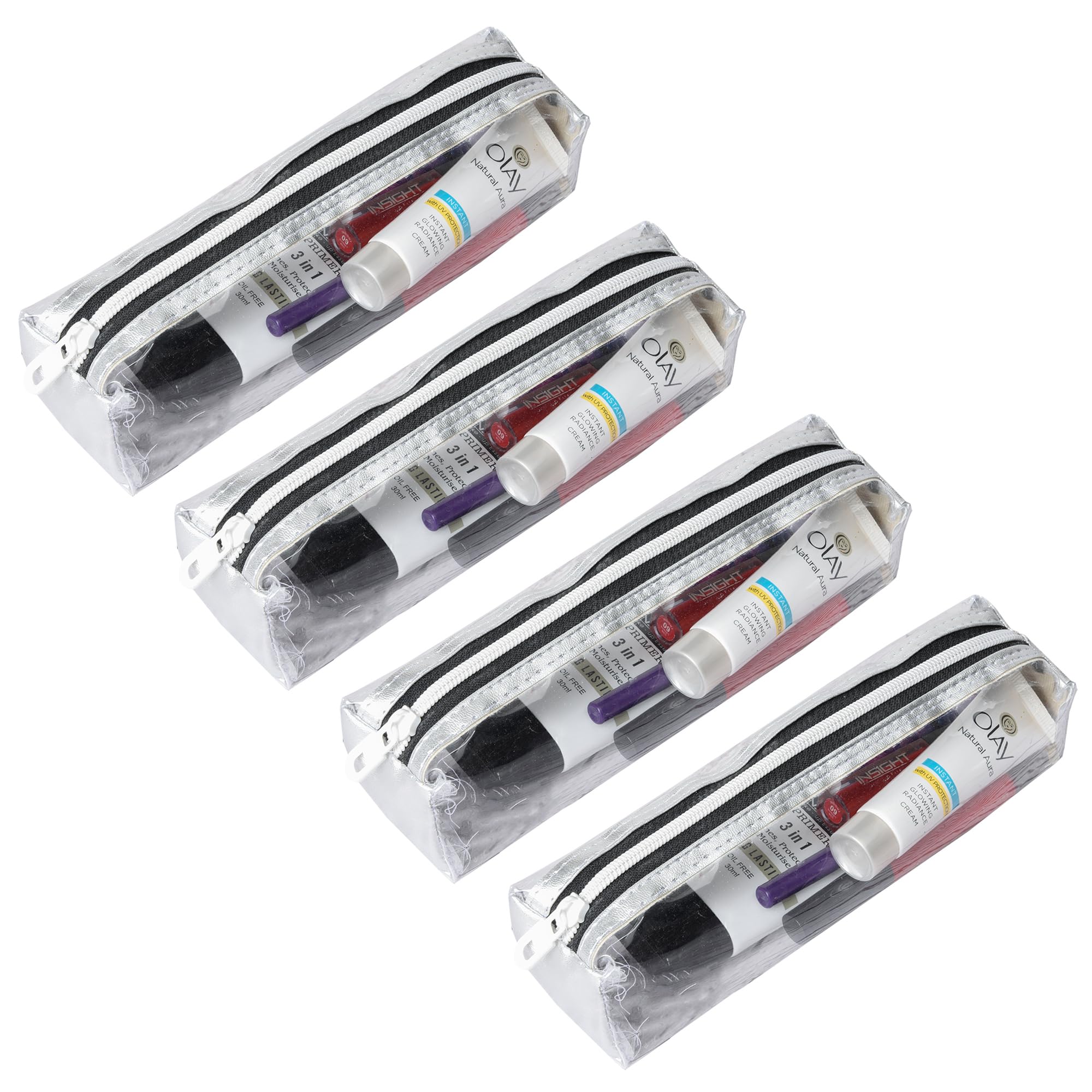 Kuber Industries 4-Pack Clear Travel Storage Pouches - Waterproof Lightweight Organizer for Makeup, Stationery & Accessories | Portable Multi-Purpose Pouch for Travel, Office & Home Organization (Silver)