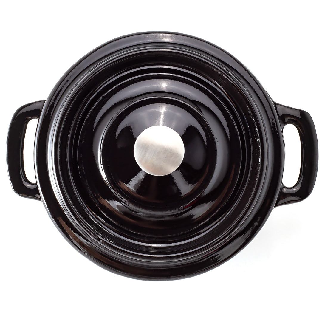 8 oz Enameled Cast Iron Mini Casserole Dish - Round Black Dutch Oven with Stainless Steel Knob (5.25