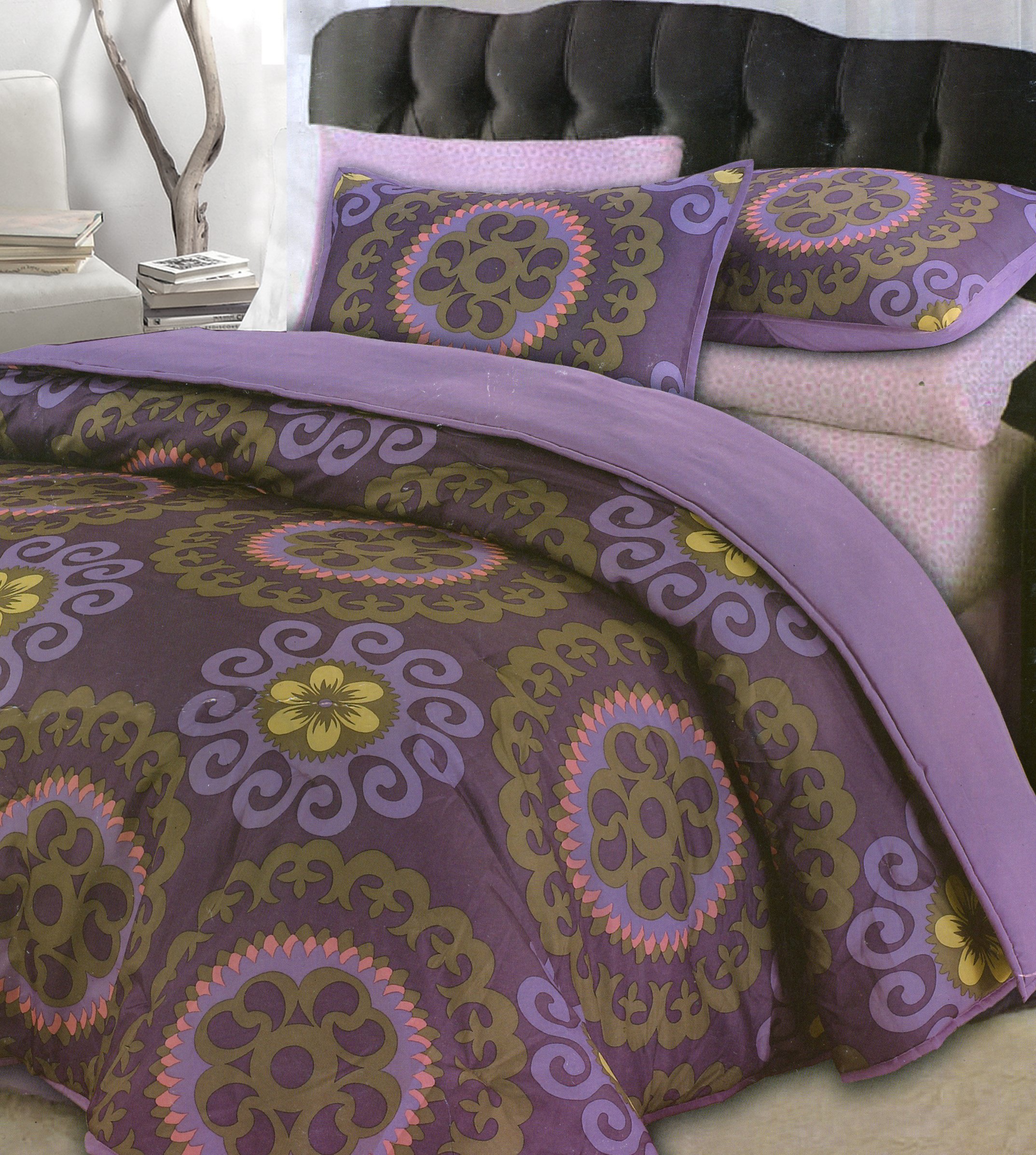 Floral Medallion Comforter Set - Full Size Purple Bedding for Master Bedroom, Guest Room & Dorm Decor