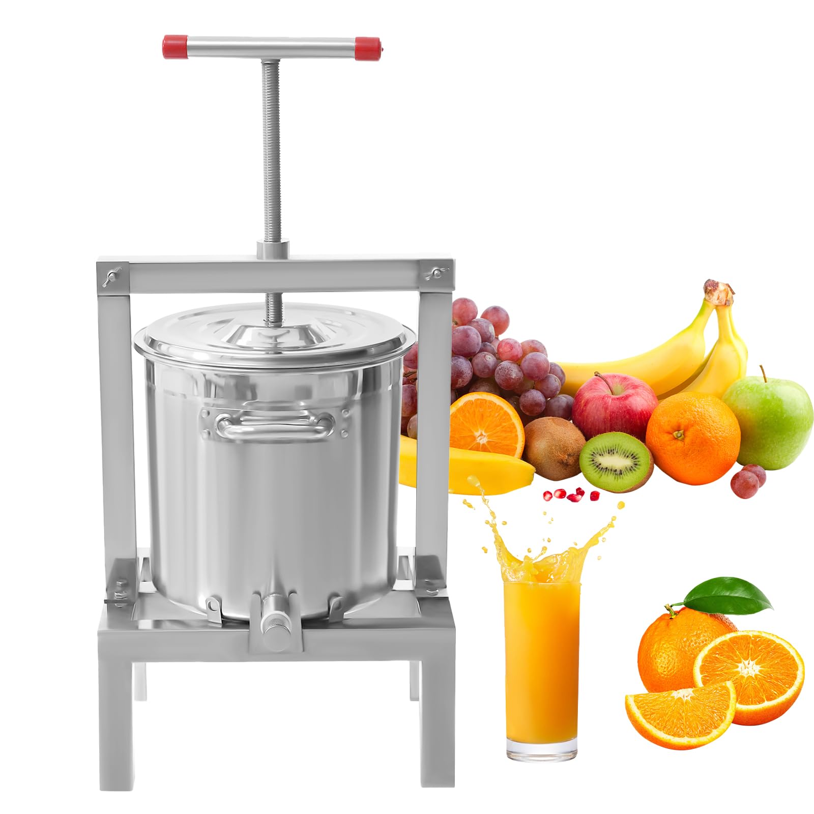 10L/2.6Gal Stainless Steel Fruit Wine Press - Heavy Duty Manual Juice Extractor for Apples, Grapes & Berries - Perfect for Homemade Cider, Wine & Juice Making - Ideal for Home Brewing, Winemaking & Kitchen Use