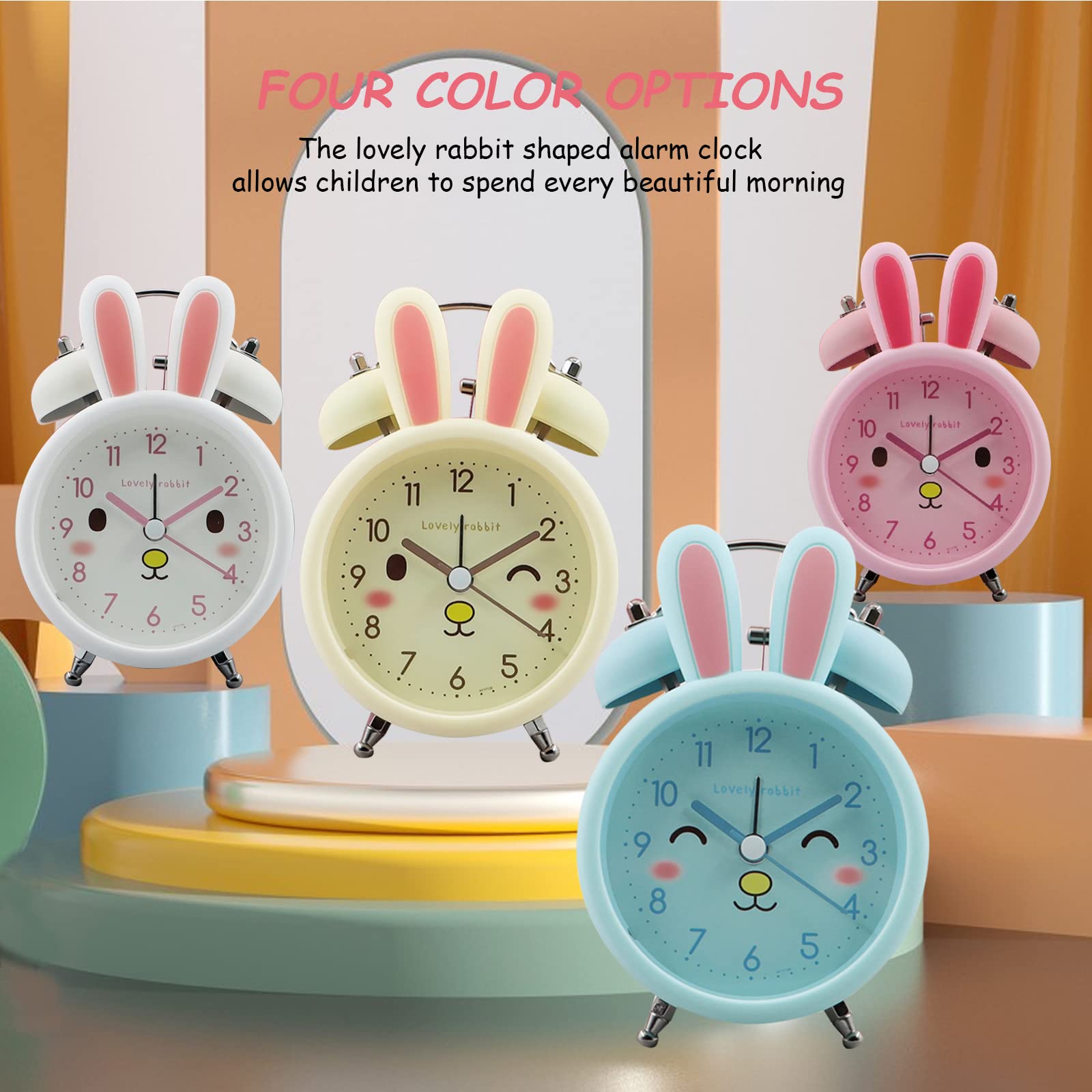 **Cartoon Bunny Alarm Clock for Kids & Heavy Sleepers - Loud Twin Bell, Backlight, Bedroom Decor - Perfect for Waking Up & Room Decoration (Blue)**