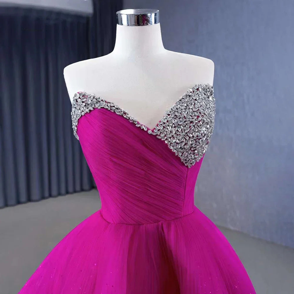 Serene Hill Fuchsia Detachable Lace-Up Pearl Beaded Luxury Wedding Dress - High-End Custom Made Bride Gown 2025 (HM231068) | Perfect for Bridal Ceremonies, Vow Renewals & Formal Events
