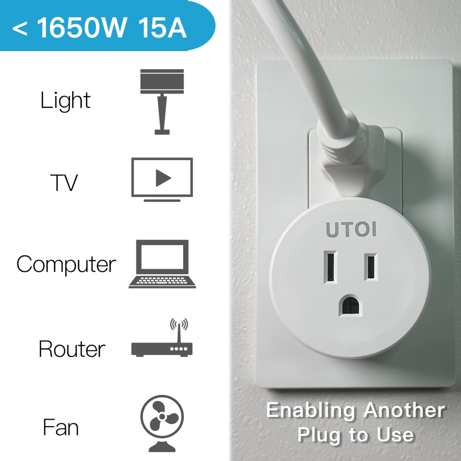 Wireless Remote Control Outlet Plug - 15A Heavy Duty RF Remote Switch with 656ft Range for Indoor Lights, Appliances & Garbage Disposal | Expandable White Outlet | Perfect for Home Automation, Smart Lighting & Garage Organization