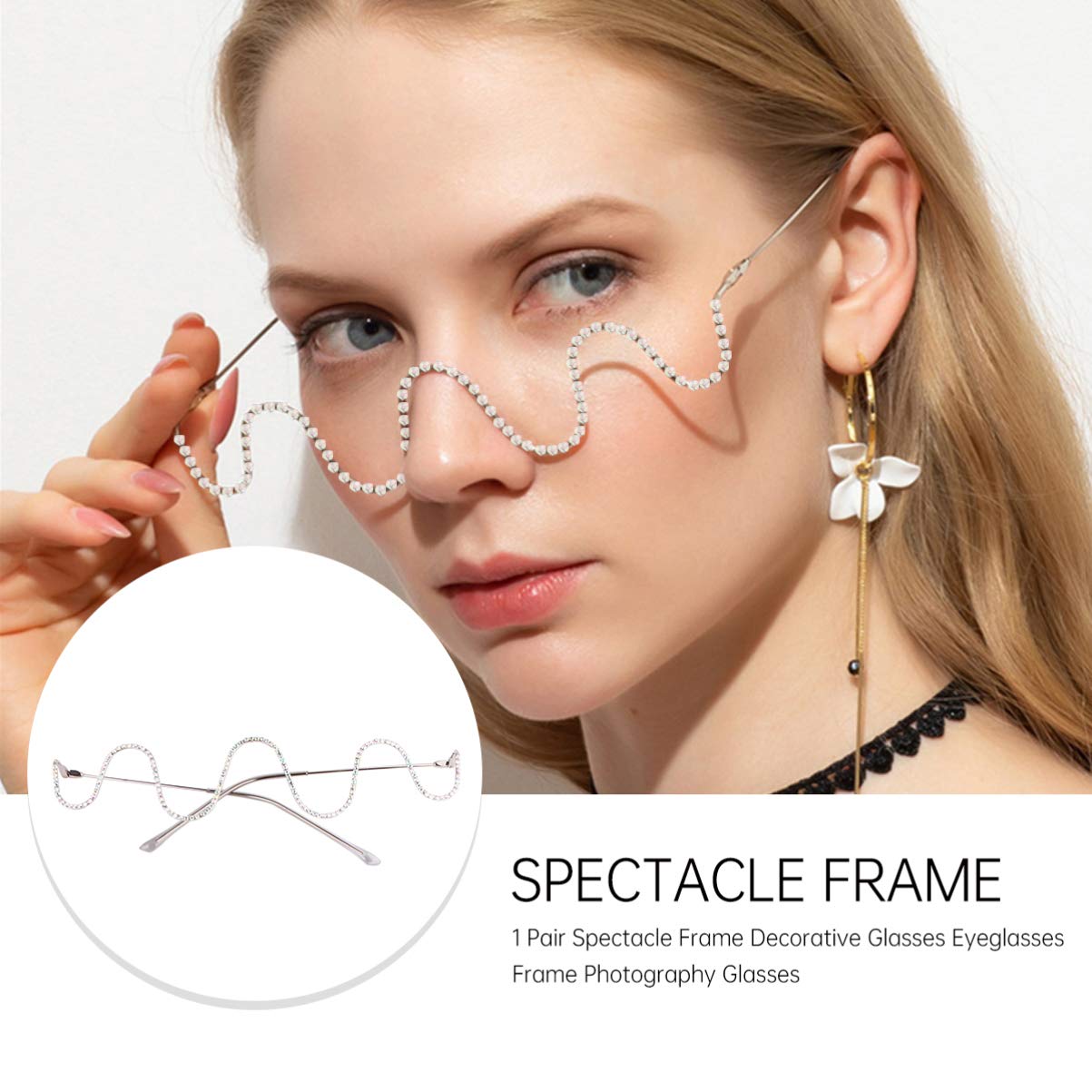 Sparkling Diamond Half Frame Glasses for Women - Fashionable Silver Eyeglass Frame Without Lenses | Perfect for Reading, Cosplay & Vintage Style Outfits