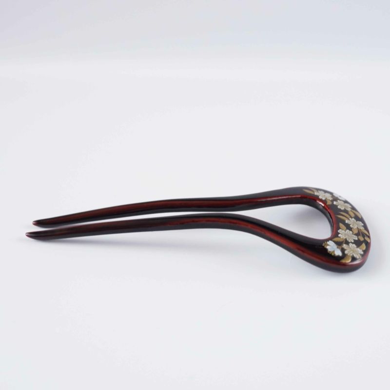 Handmade Kyoto Japanese Kanzashi Hairpin - Pure Gold Maki-e Urushi Lacquer & Raden Mother of Pearl Inlay Cherry Blossom Design | Traditional Hair Ornament for Weddings, Tea Ceremonies & Cultural Events