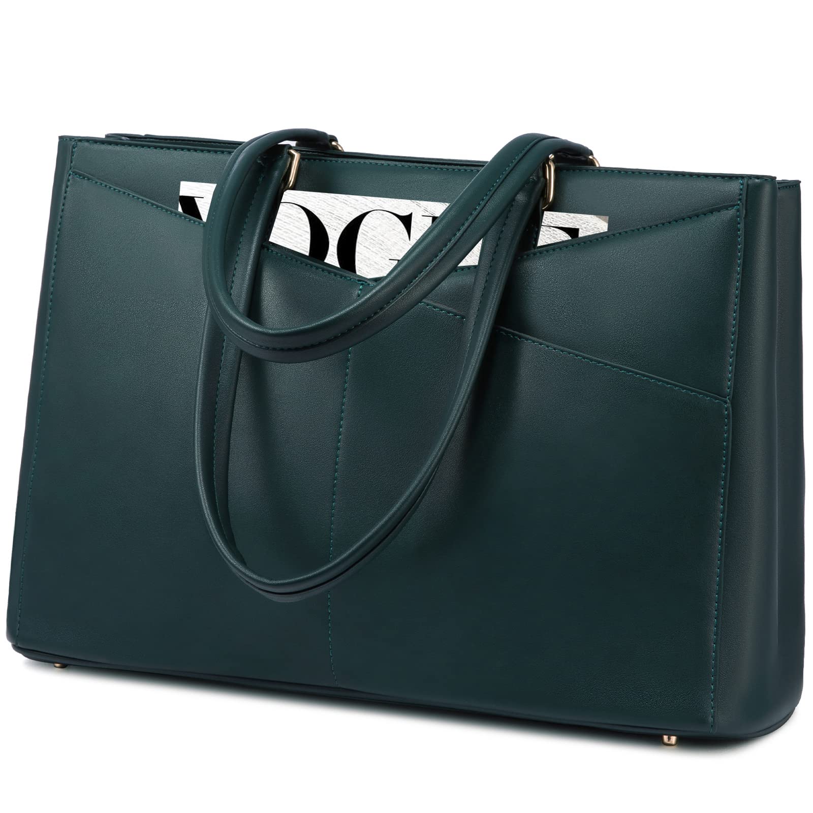 LOVEVOOK 15.6 Inch Waterproof Leather Laptop Bag for Women - Stylish Tote Briefcase for Business, Office & Travel | Durable Work Bag with Multiple Pockets (Green) | Perfect for Commuting, Business Trips & Professional Meetings