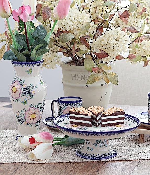Handmade Blue Rose Polish Pottery Apple Blossom Tall Vase - Elegant Floral Home Decor for Dining Table, Wedding Centerpiece & Gift Idea