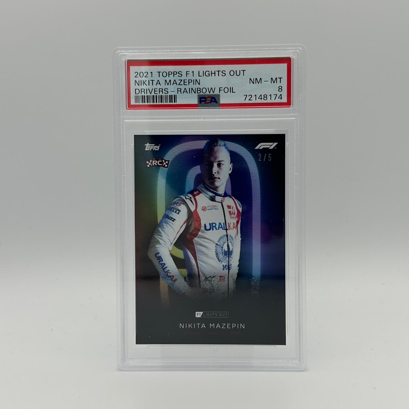 PSA 8 Graded 2/5 Nikita Mazepin Rainbow Foil F1 Racing Driver Card - Perfect for Collectors, Investors & Motorsport Fans