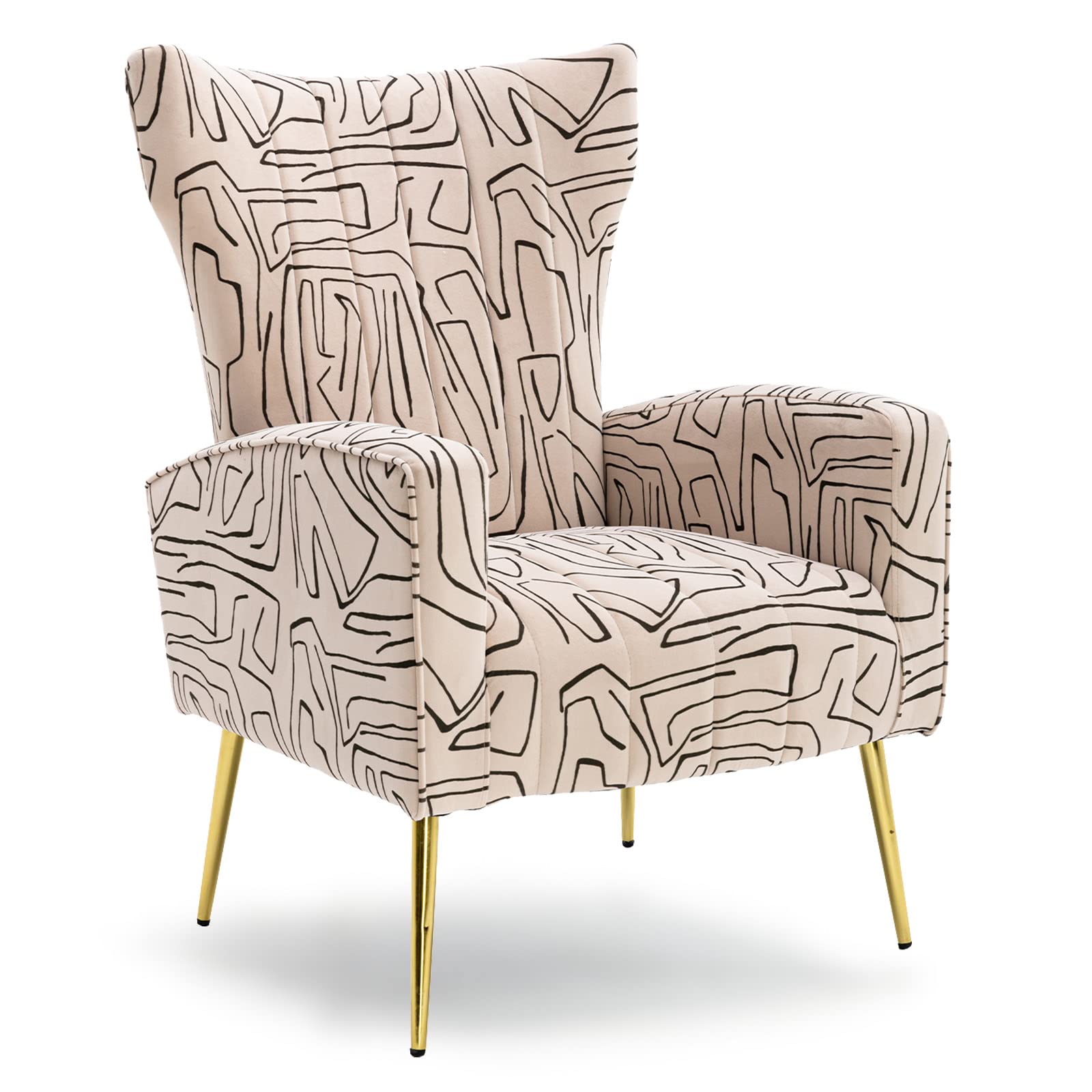 HOMEFUN Velvet Accent Chair - Upholstered Wingback Armchair with Sturdy Metal Legs for Living Room, Bedroom, Office & Reading Nook - Soft Beige Fabric for Cozy Seating & Relaxation