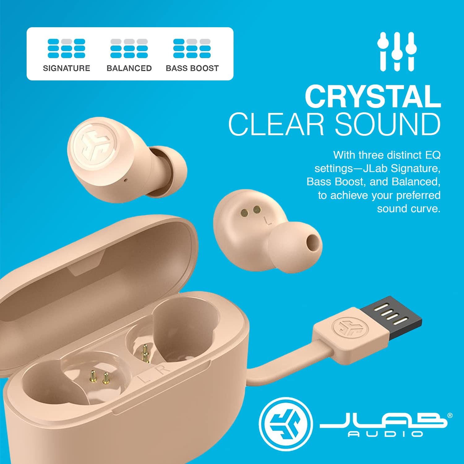 JLab Go Air Tones Wireless Earbuds - 32H Playtime, Bluetooth 5.0, USB Case for Gym & Travel