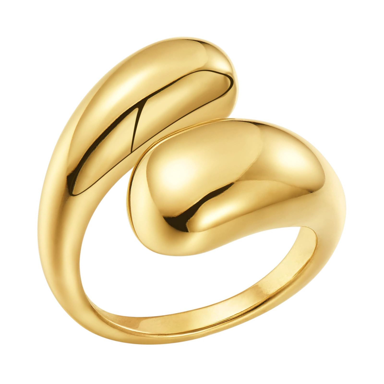 FUNTE® 18K Gold Plated Adjustable Thumb Rings for Women & Men - Chunky Teardrop Bow Design Thick Band Rings with Jewelry Box - Perfect for Gifts, Parties, and Everyday Fashion Accessories