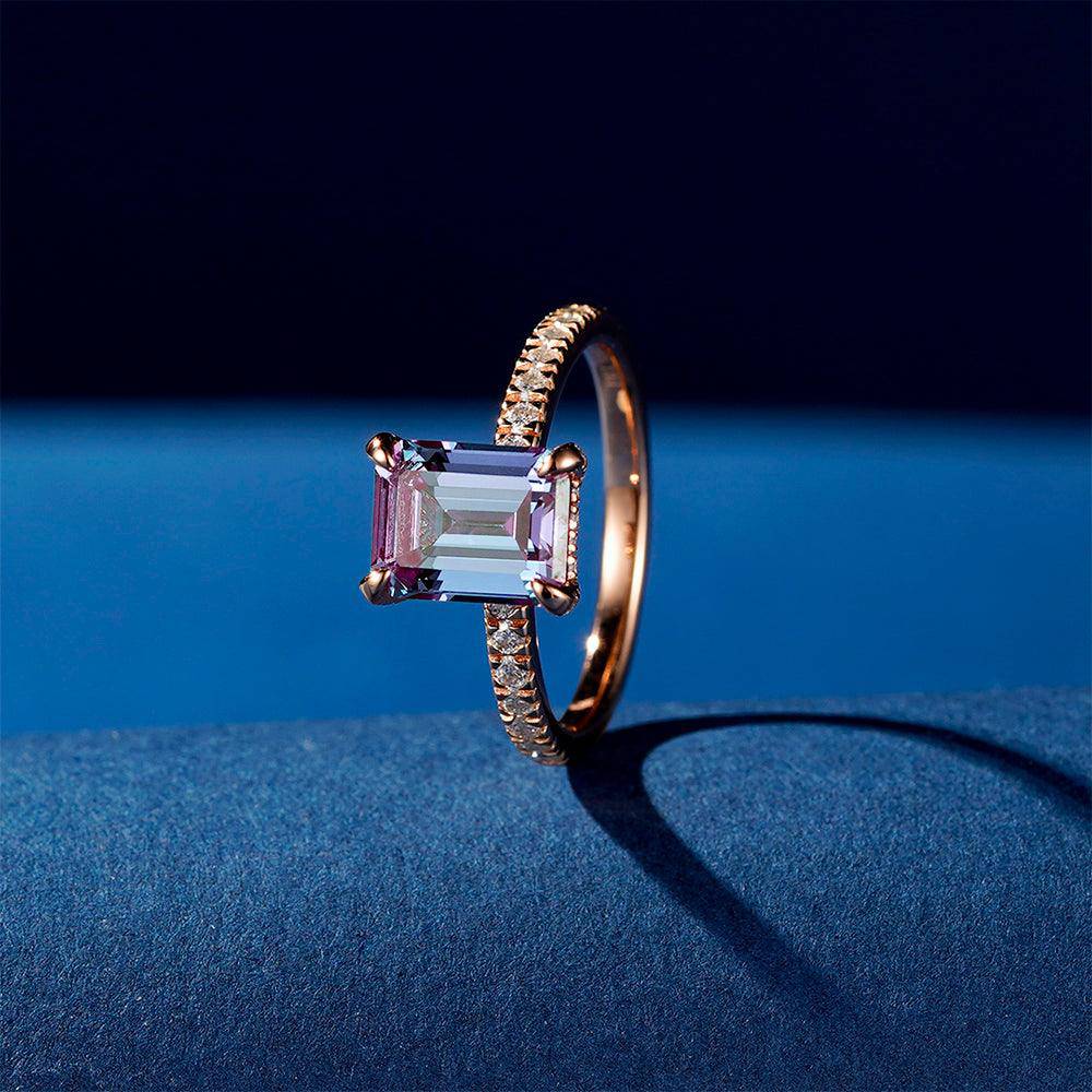 3 CT. Emerald Cut Alexandrite & Moissanite Engagement Ring with Hidden Halo - Perfect for Proposals, Anniversaries & Special Occasions